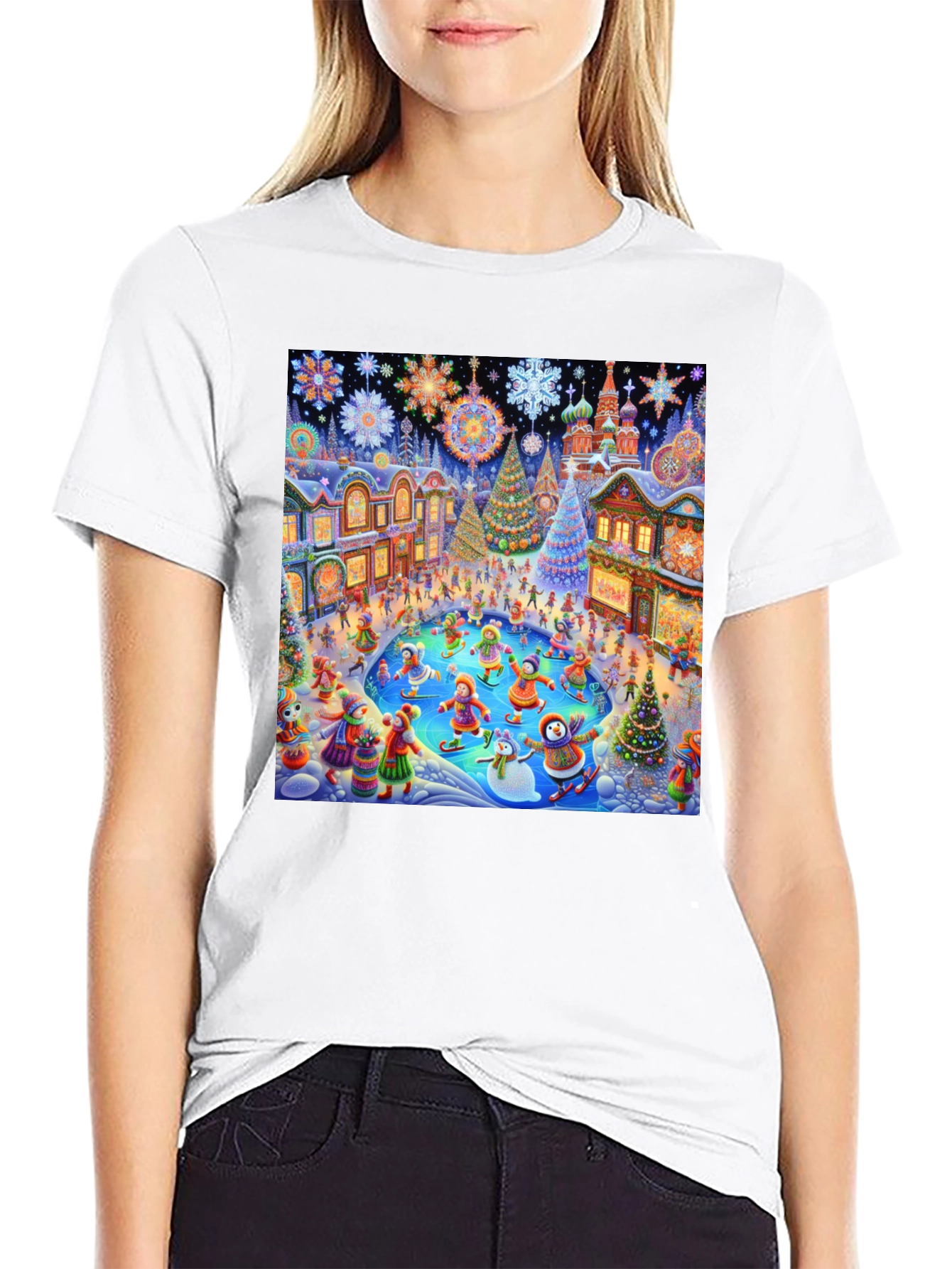 Winter Holiday Scene Black T-Shirt