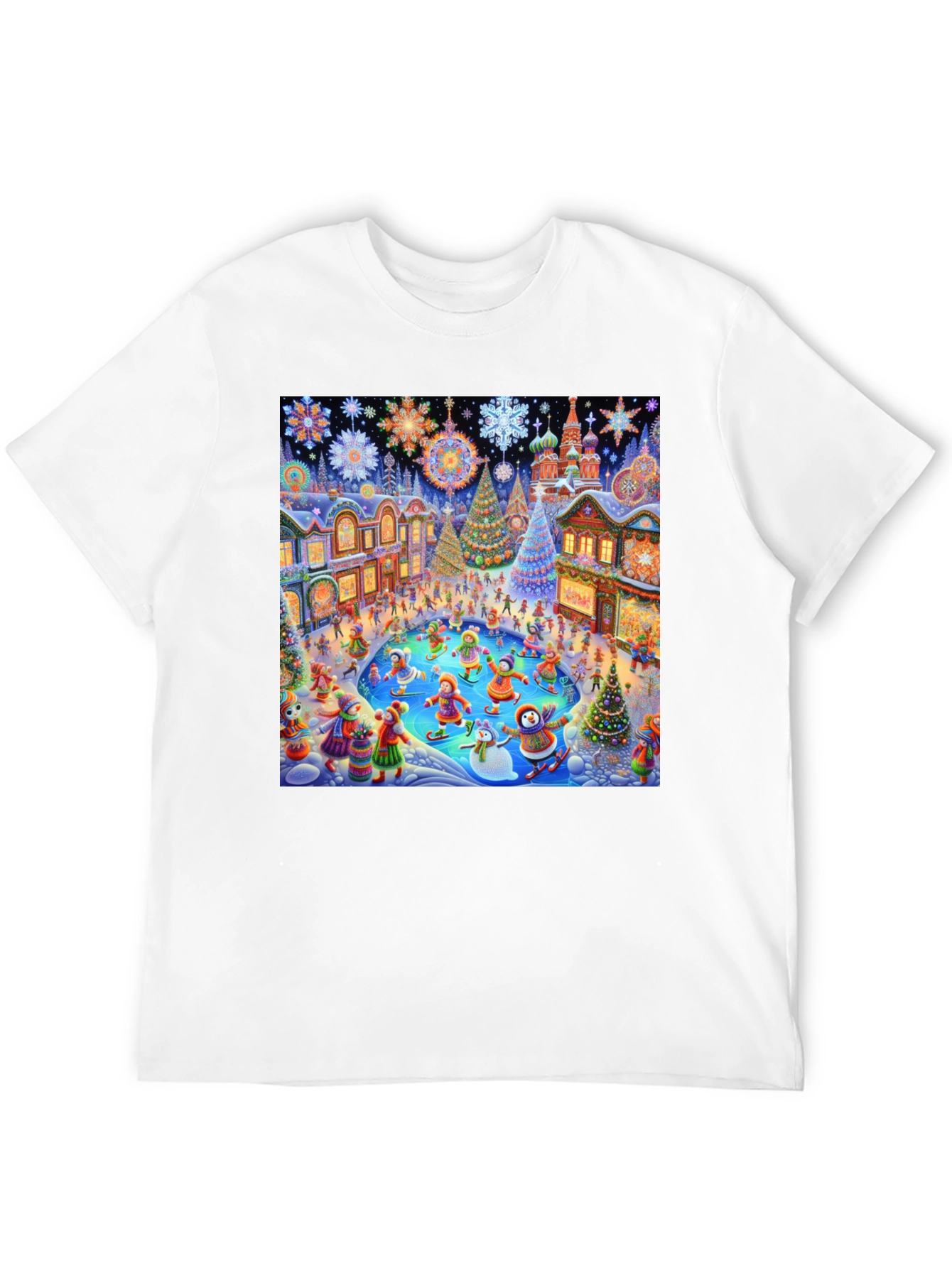 Winter Holiday Scene Black T-Shirt