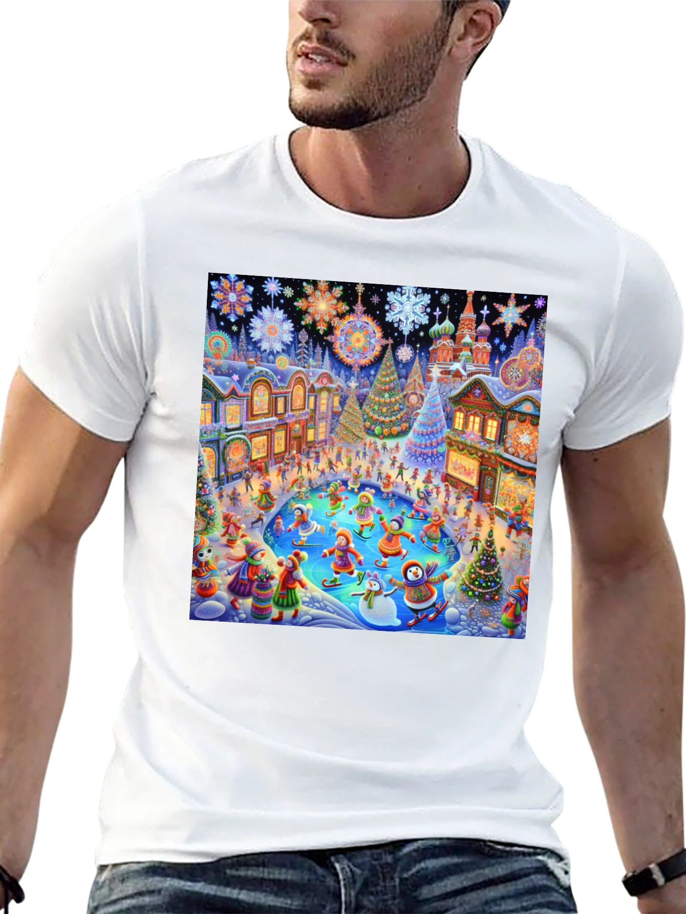 Winter Holiday Scene Black T-Shirt