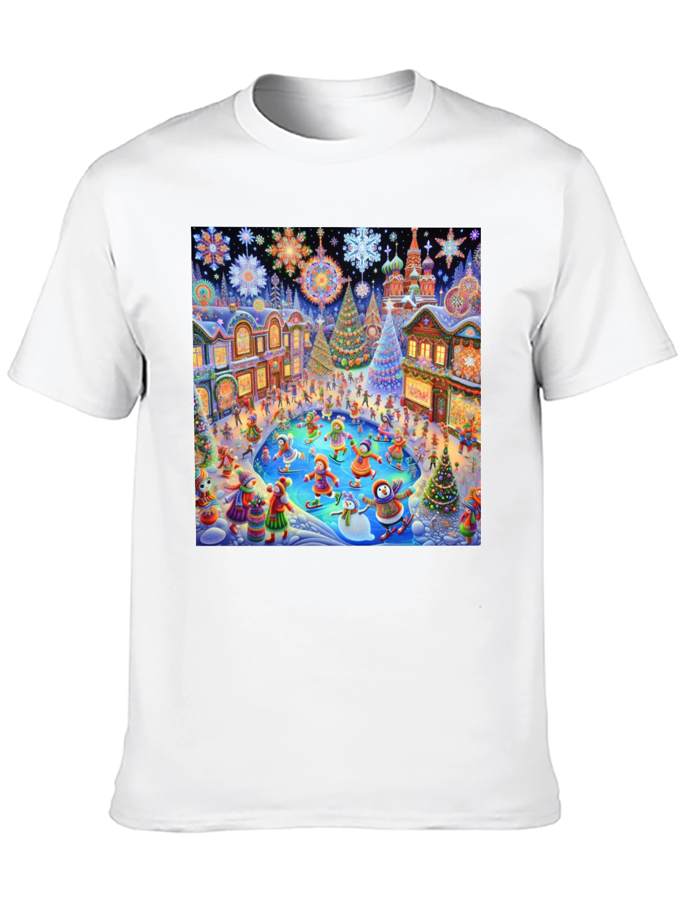 Winter Holiday Scene Black T-Shirt