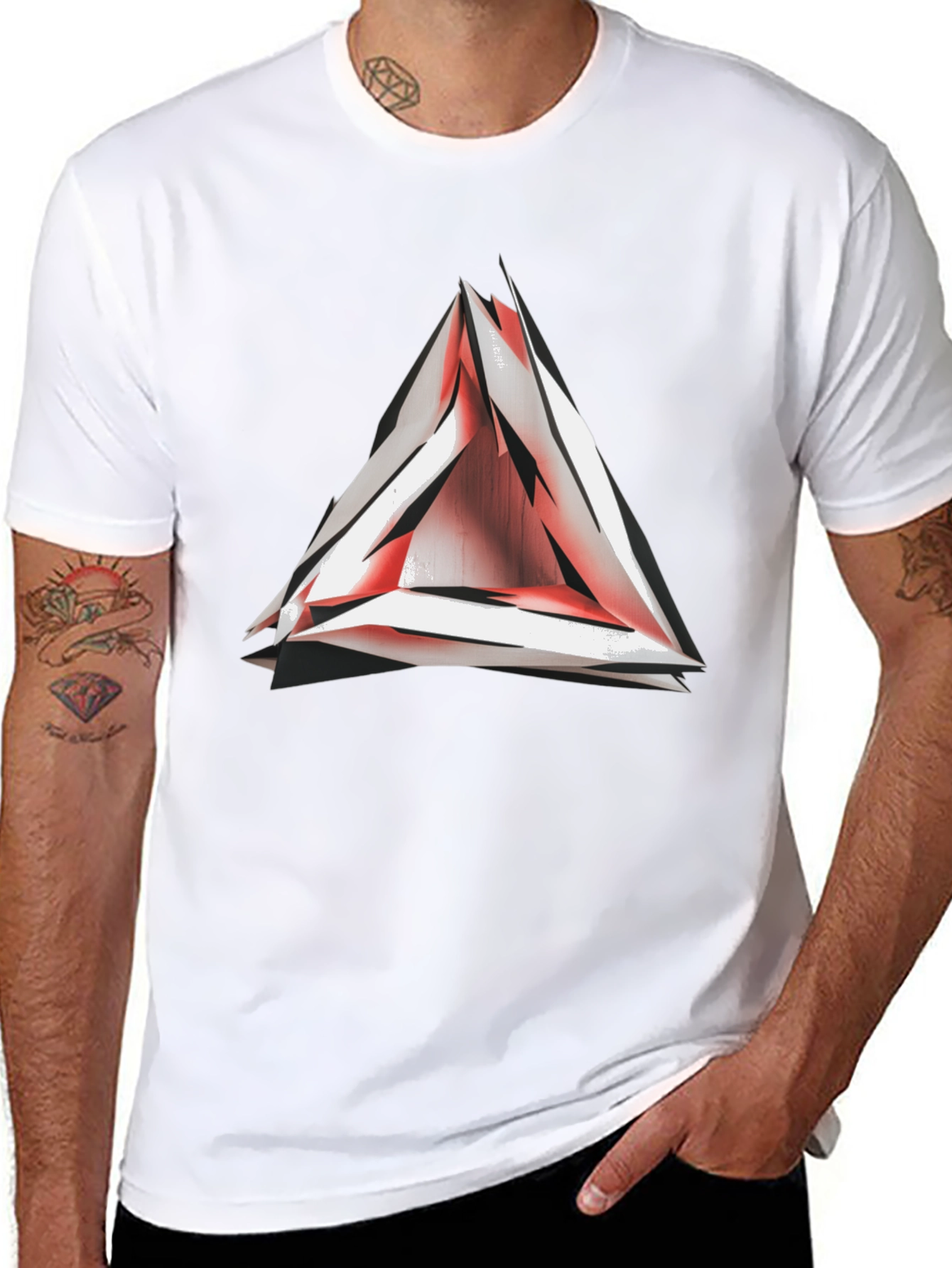 Abstract Red Triangle Graphic T-Shirt