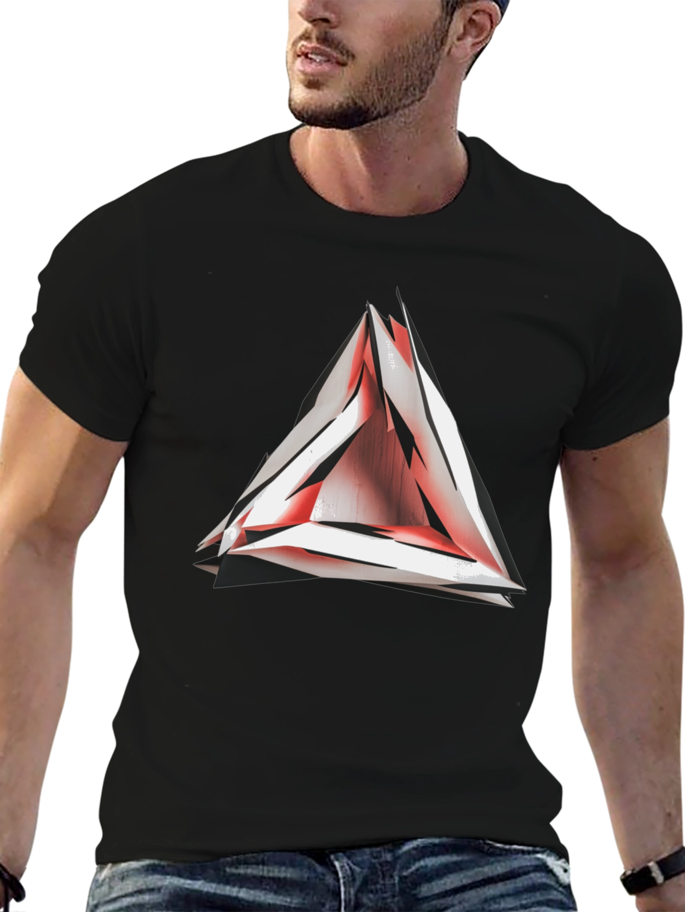 Abstract Red Triangle Graphic T-Shirt