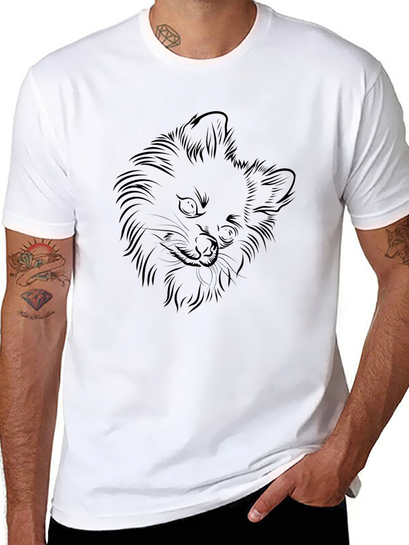 Black Graphic Tee - Fox Outline Design
