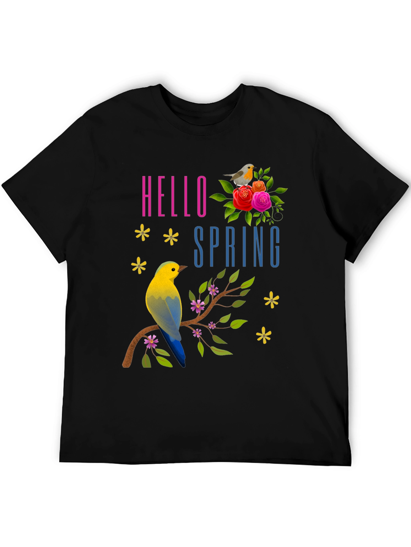 Hello Spring T-Shirt with Birds & Flowers
