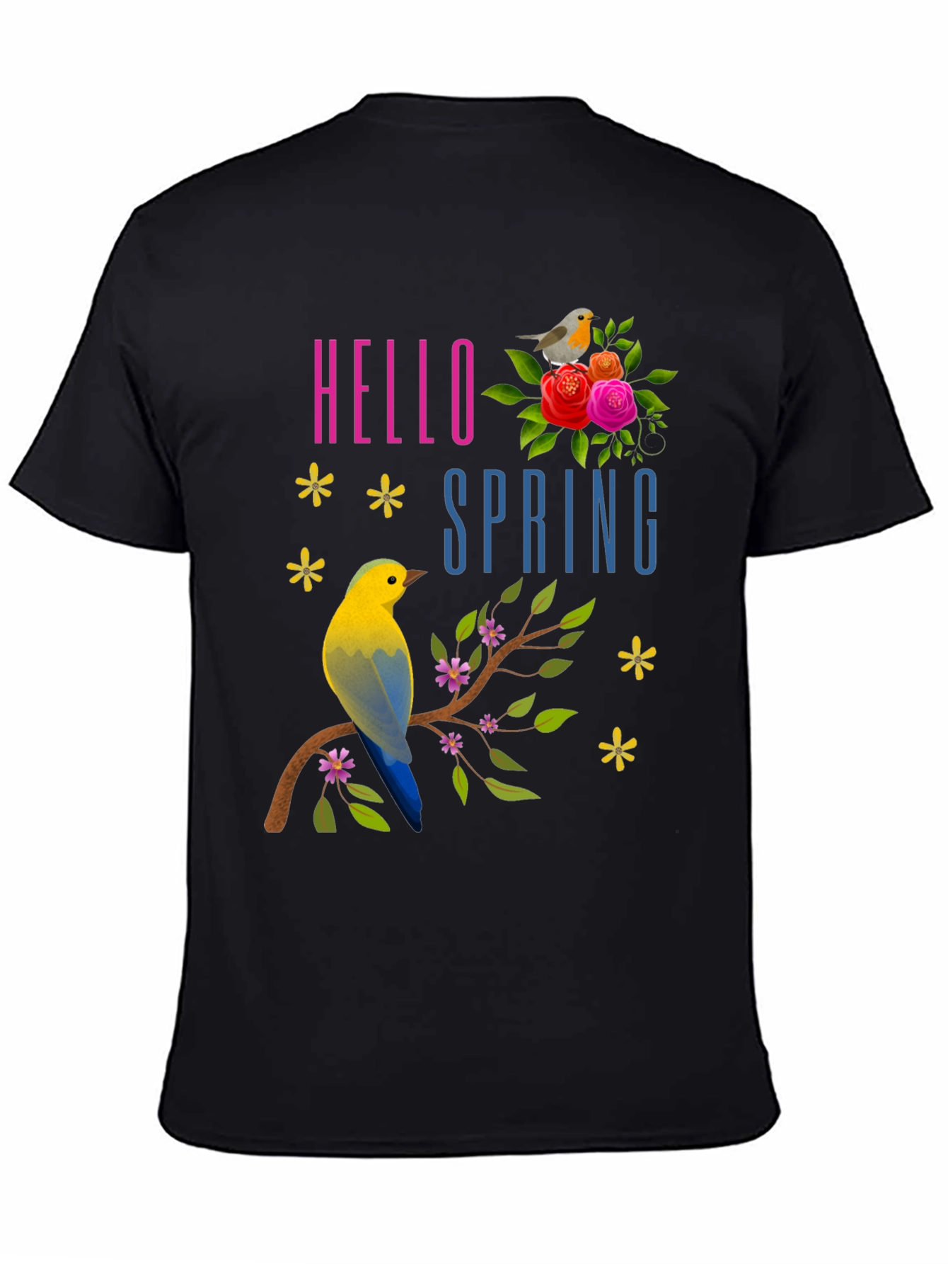 Hello Spring T-Shirt with Birds & Flowers