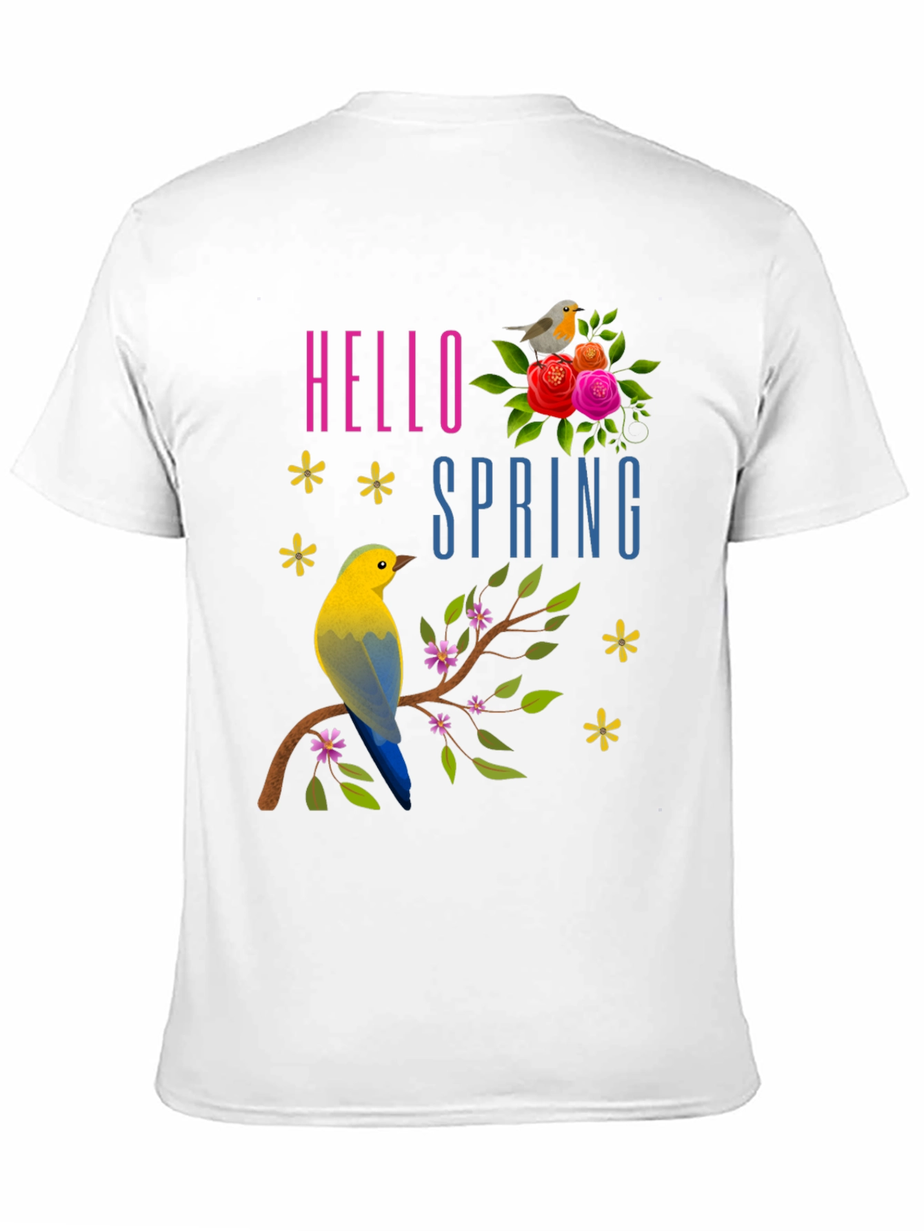 Hello Spring T-Shirt with Birds & Flowers