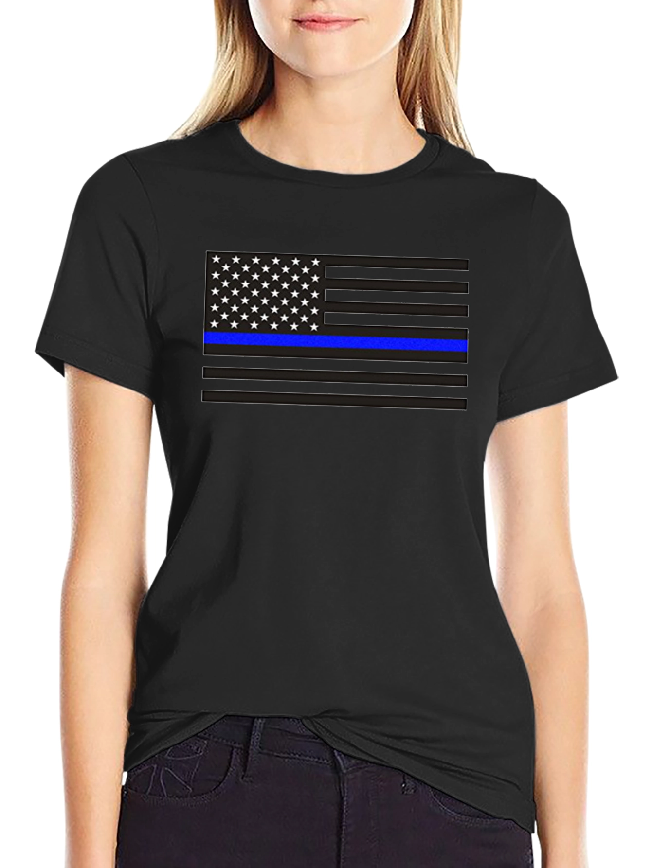 Thin Blue Line American Flag Graphic Tee