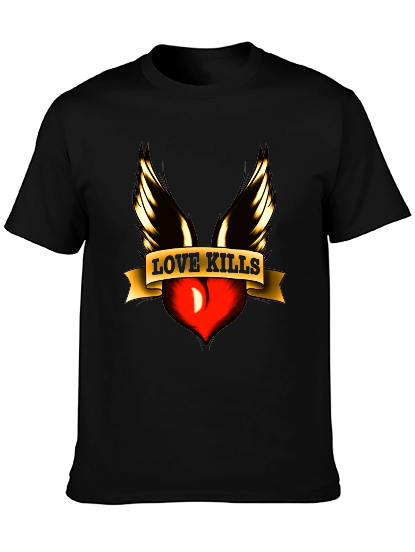 Love Kills Graphic Tee - Edgy Winged Heart Design