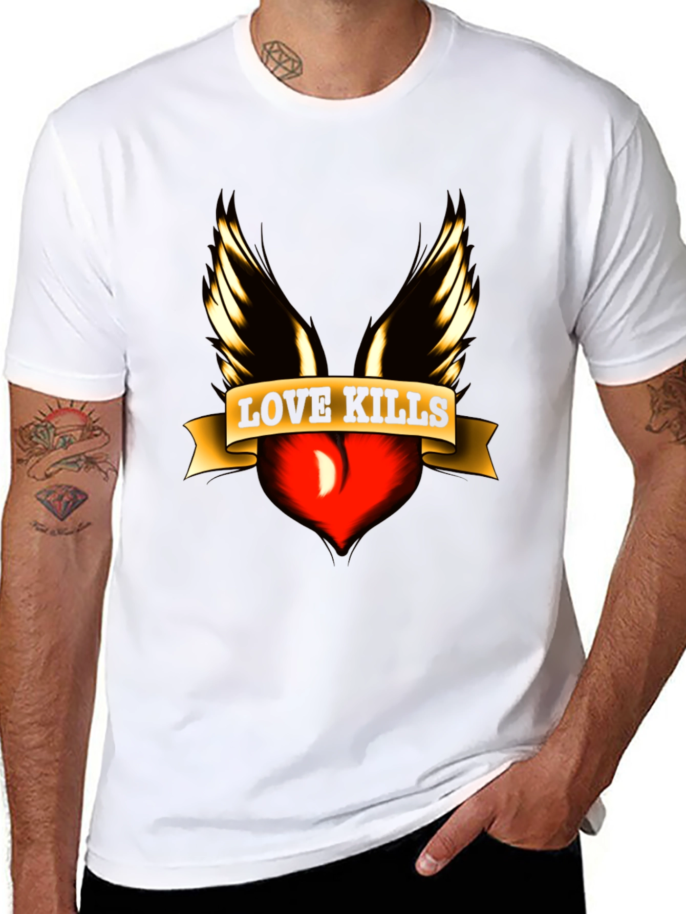 Love Kills Graphic Tee - Edgy Winged Heart Design