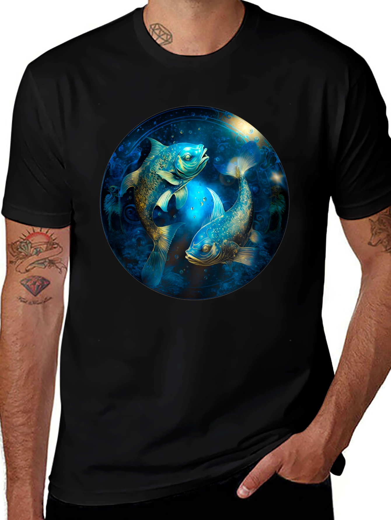 Pisces Zodiac T-Shirt - Artistic Fish Design