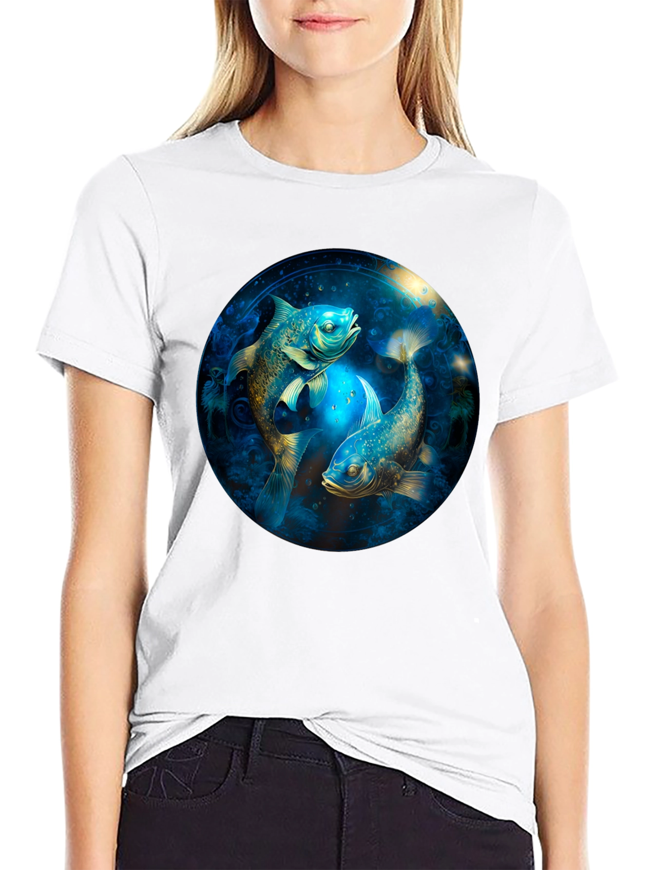 Pisces Zodiac T-Shirt - Artistic Fish Design