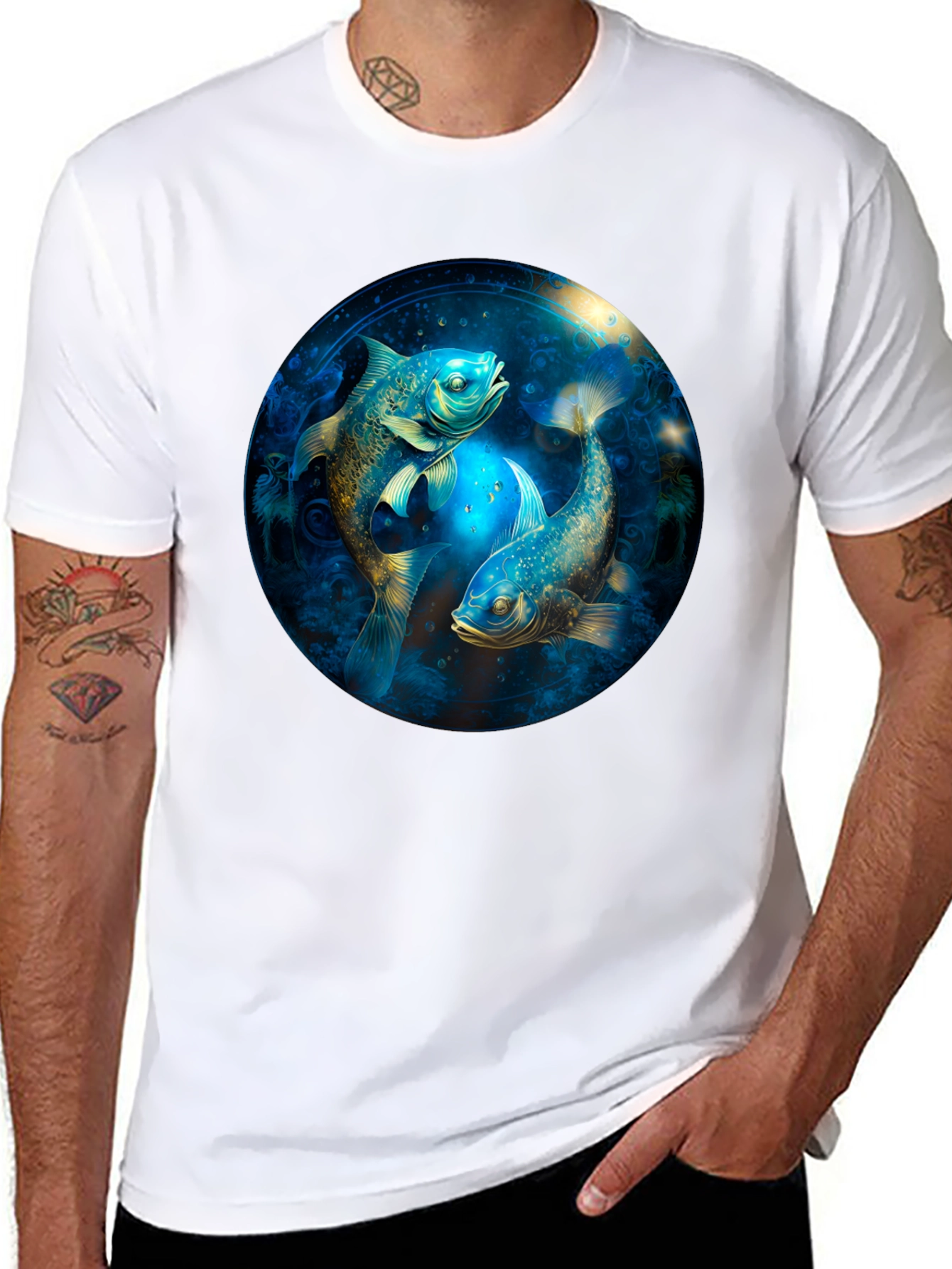 Pisces Zodiac T-Shirt - Artistic Fish Design