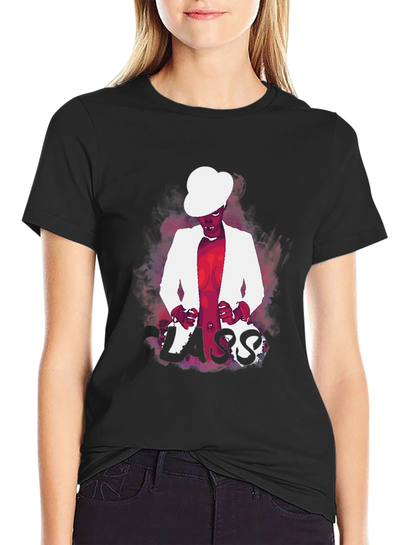 LASS Graphic Print Black Tee