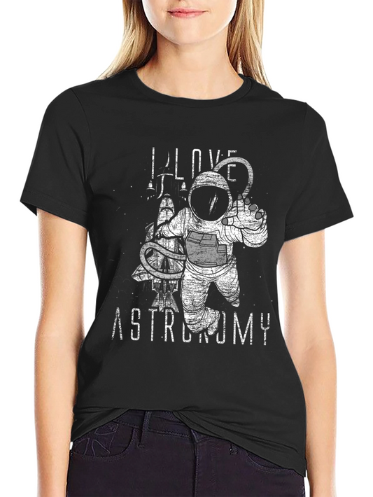 Astronomy Lover Graphic Tee - Black Cotton Astronaut Design