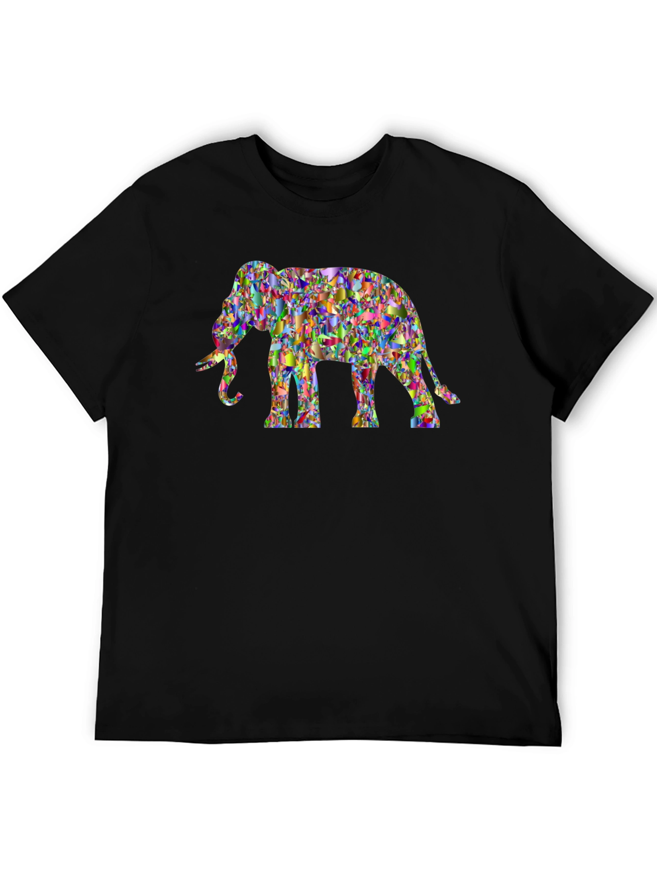 Abstract Elephant Graphic Tee - Black Cotton Casual Top
