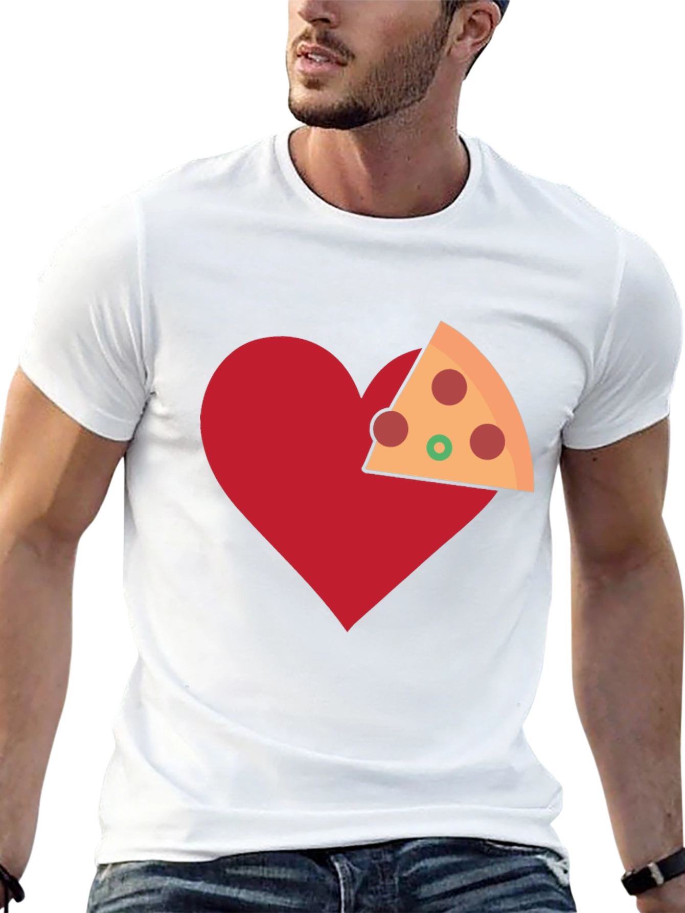 Pizza Heart Graphic Tee - Casual Cotton T-Shirt