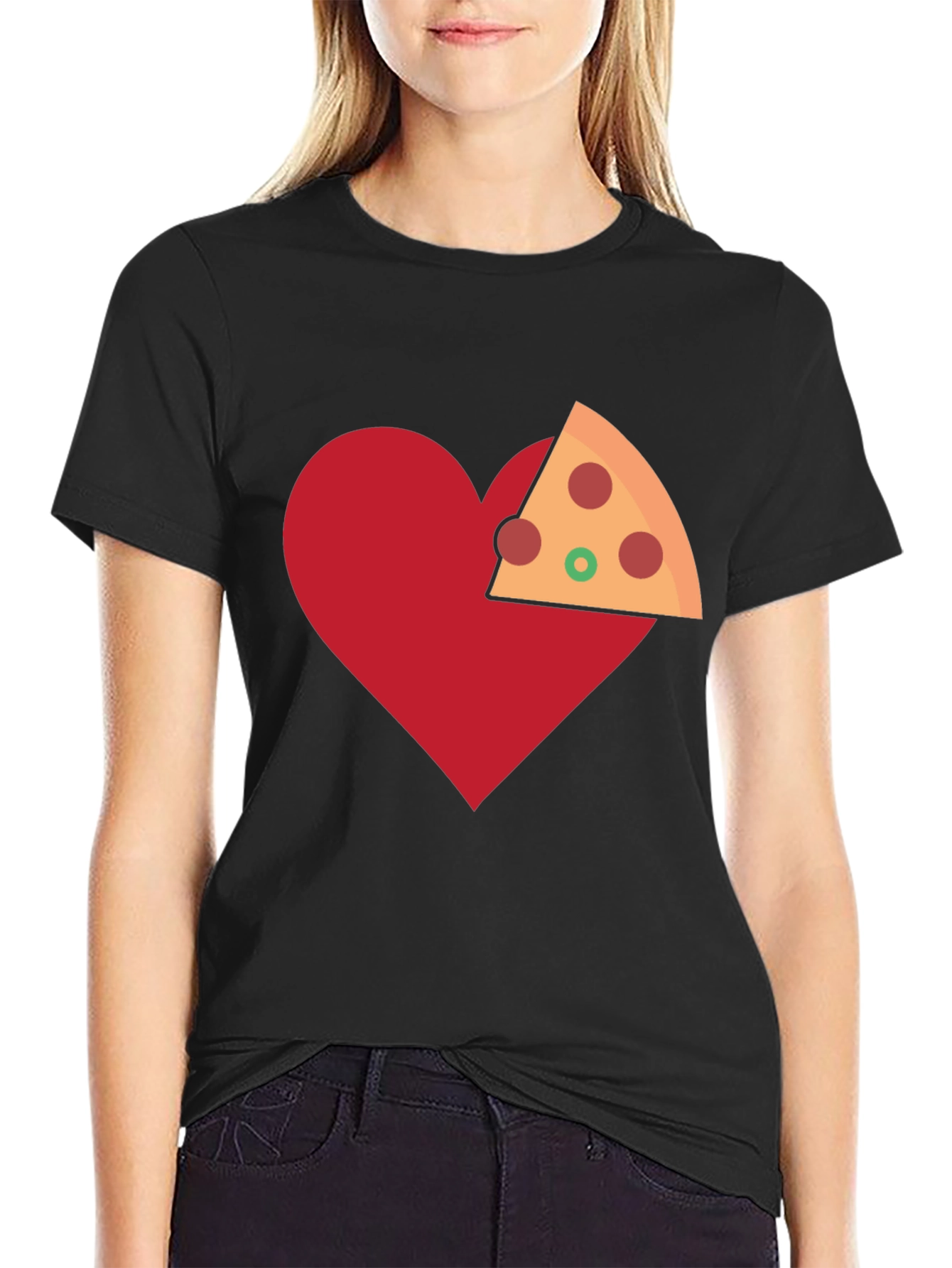 Pizza Heart Graphic Tee - Casual Cotton T-Shirt