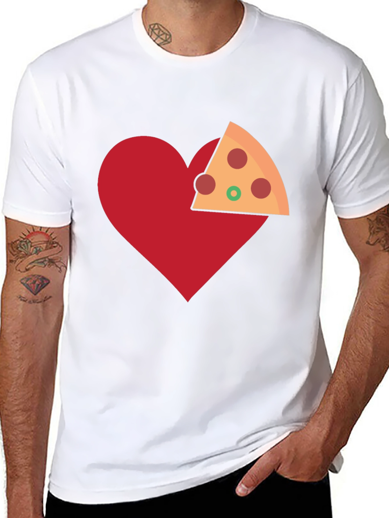 Pizza Heart Graphic Tee - Casual Cotton T-Shirt