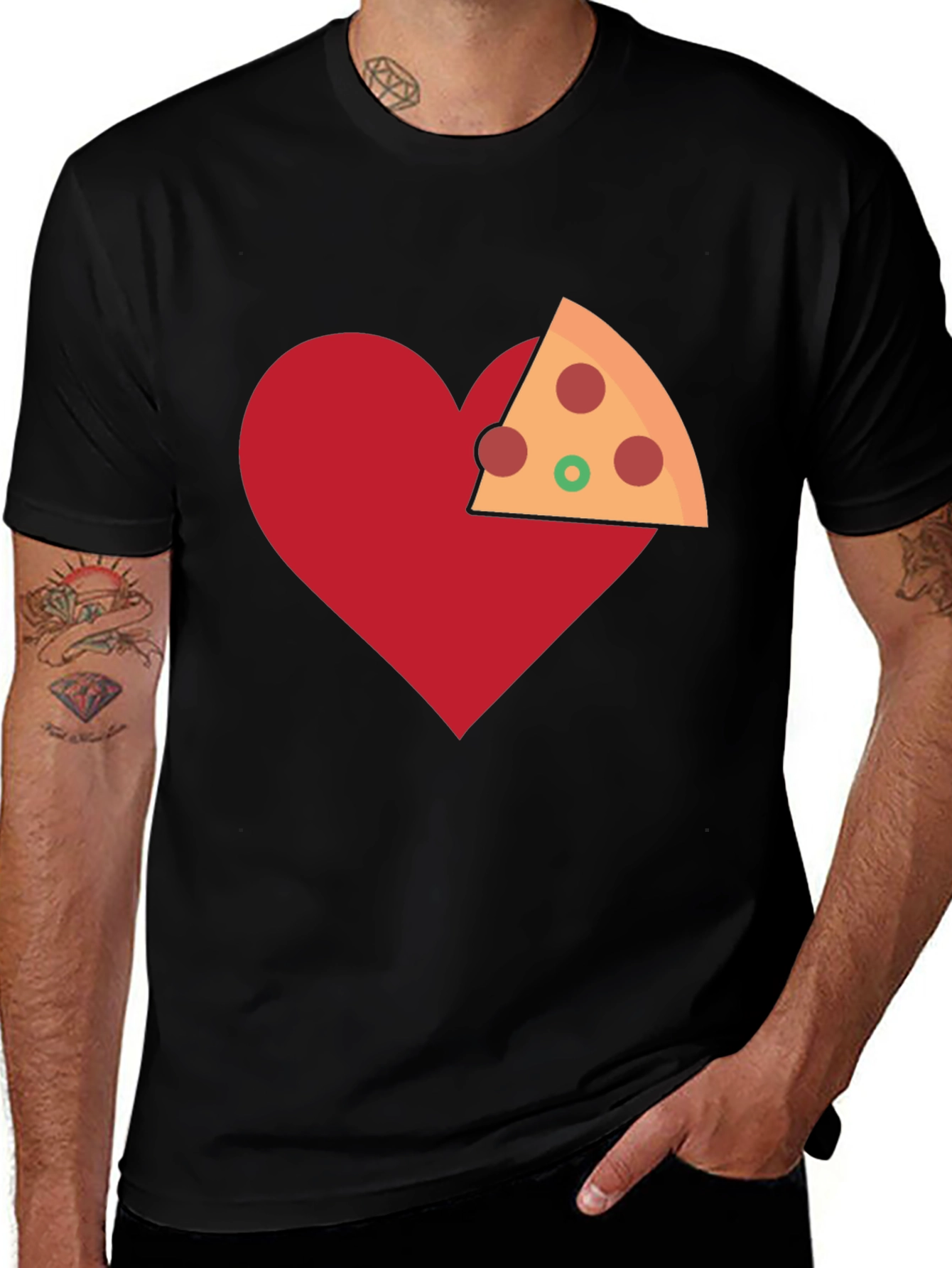 Pizza Heart Graphic Tee - Casual Cotton T-Shirt