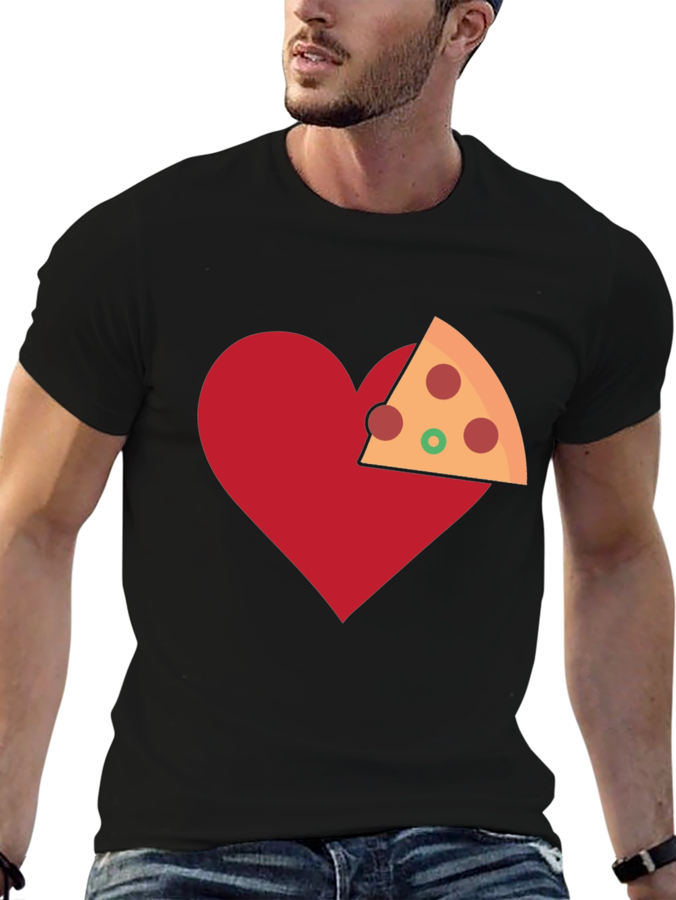 Pizza Heart Graphic Tee - Casual Cotton T-Shirt