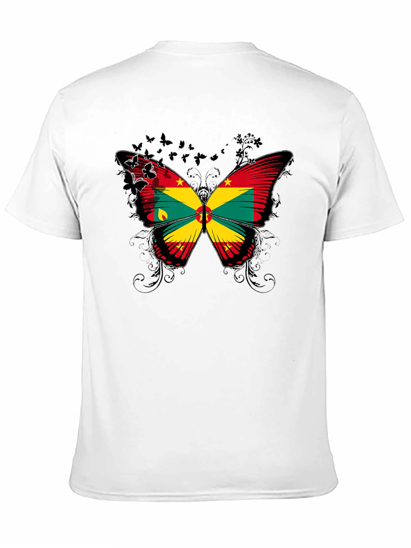 Grenada Flag Butterfly Graphic Tee - Black