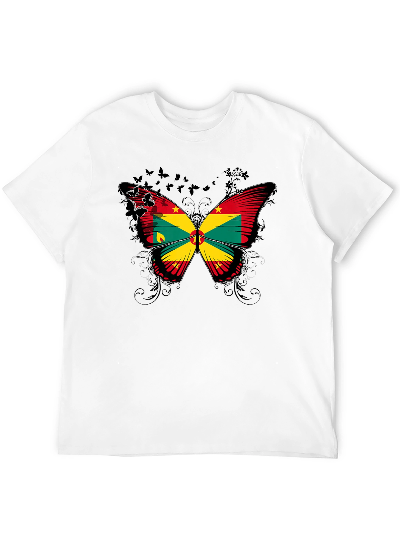 Grenada Flag Butterfly Graphic Tee - Black