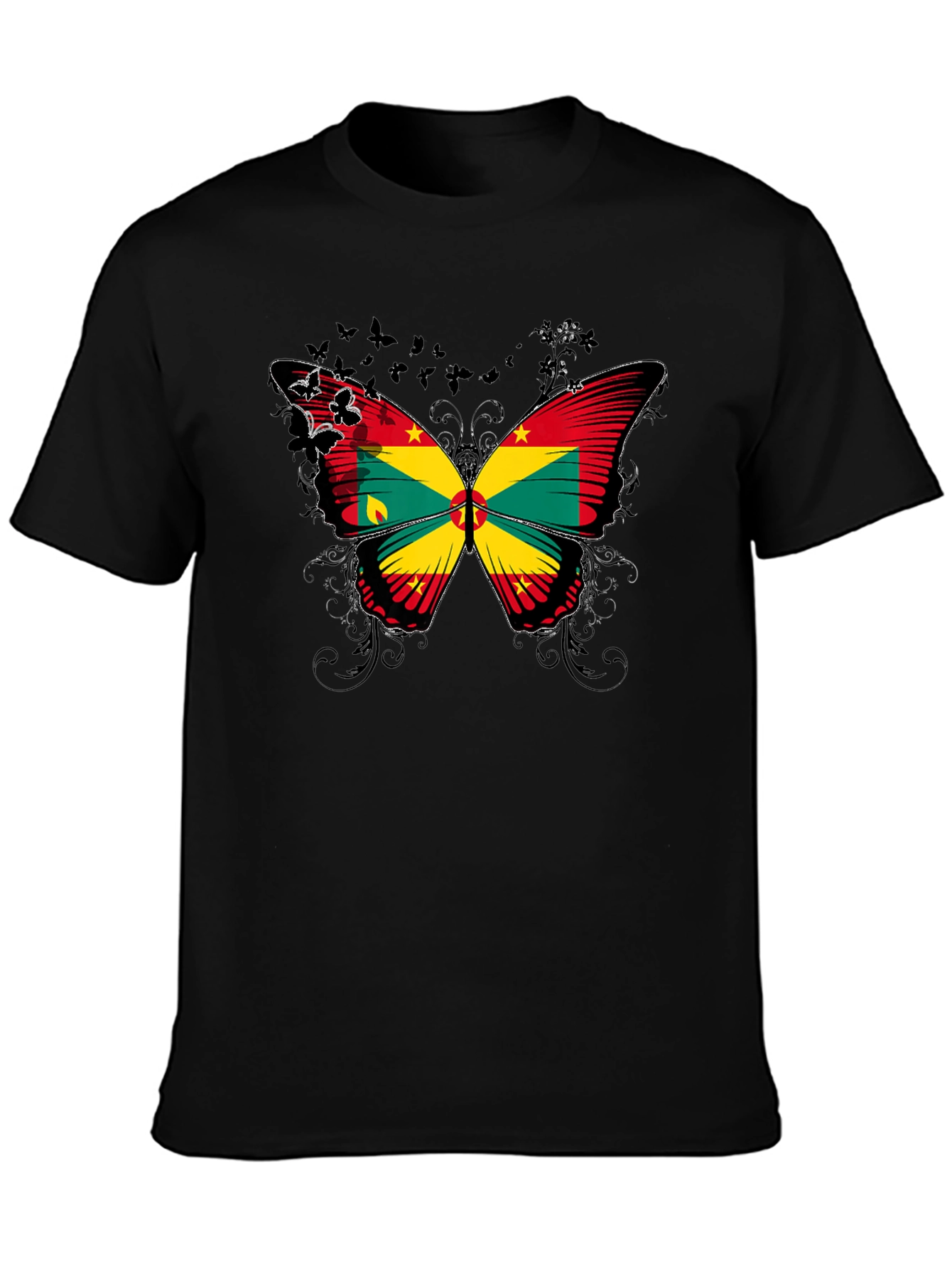 Grenada Flag Butterfly Graphic Tee - Black