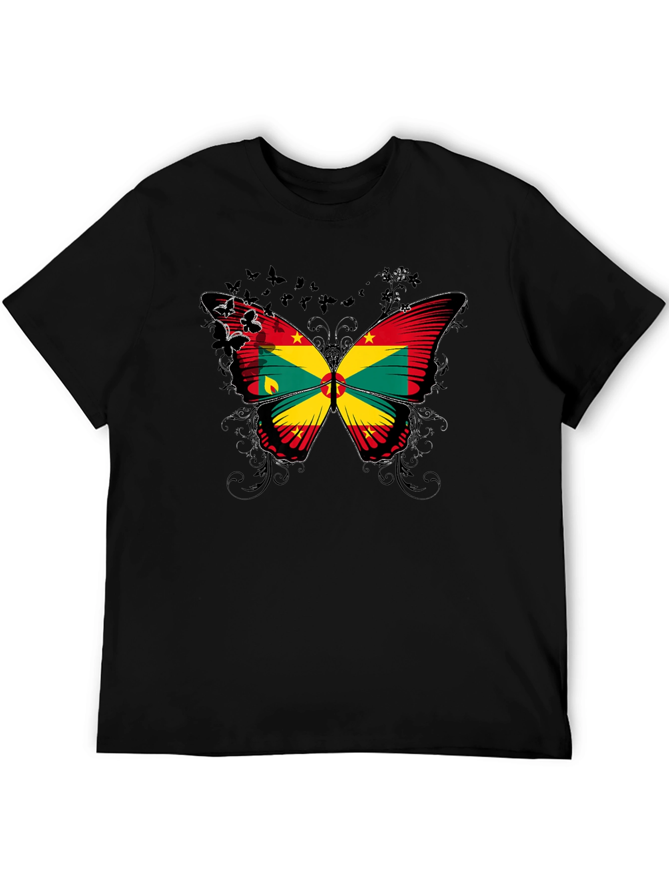 Grenada Flag Butterfly Graphic Tee - Black