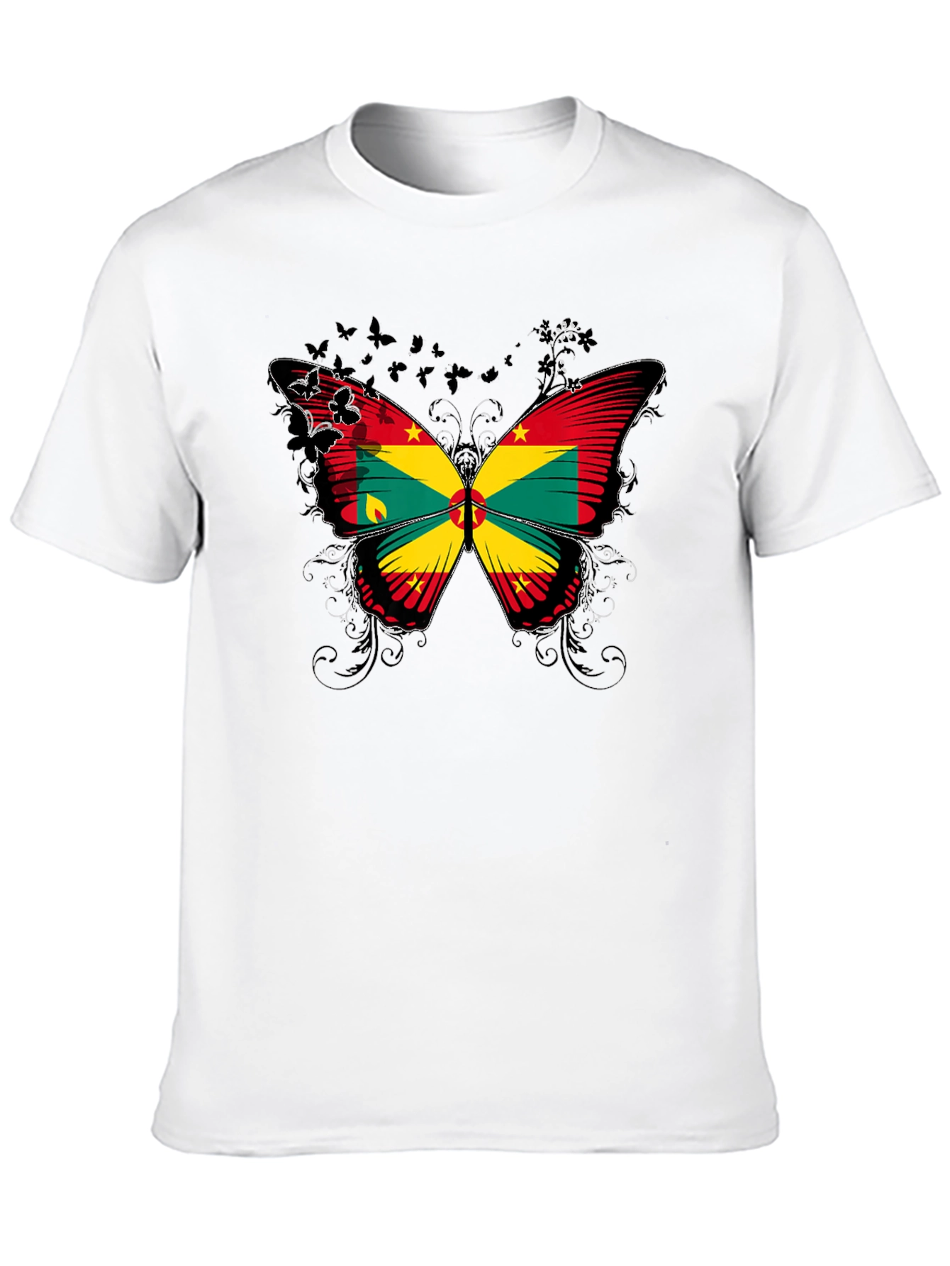 Grenada Flag Butterfly Graphic Tee - Black