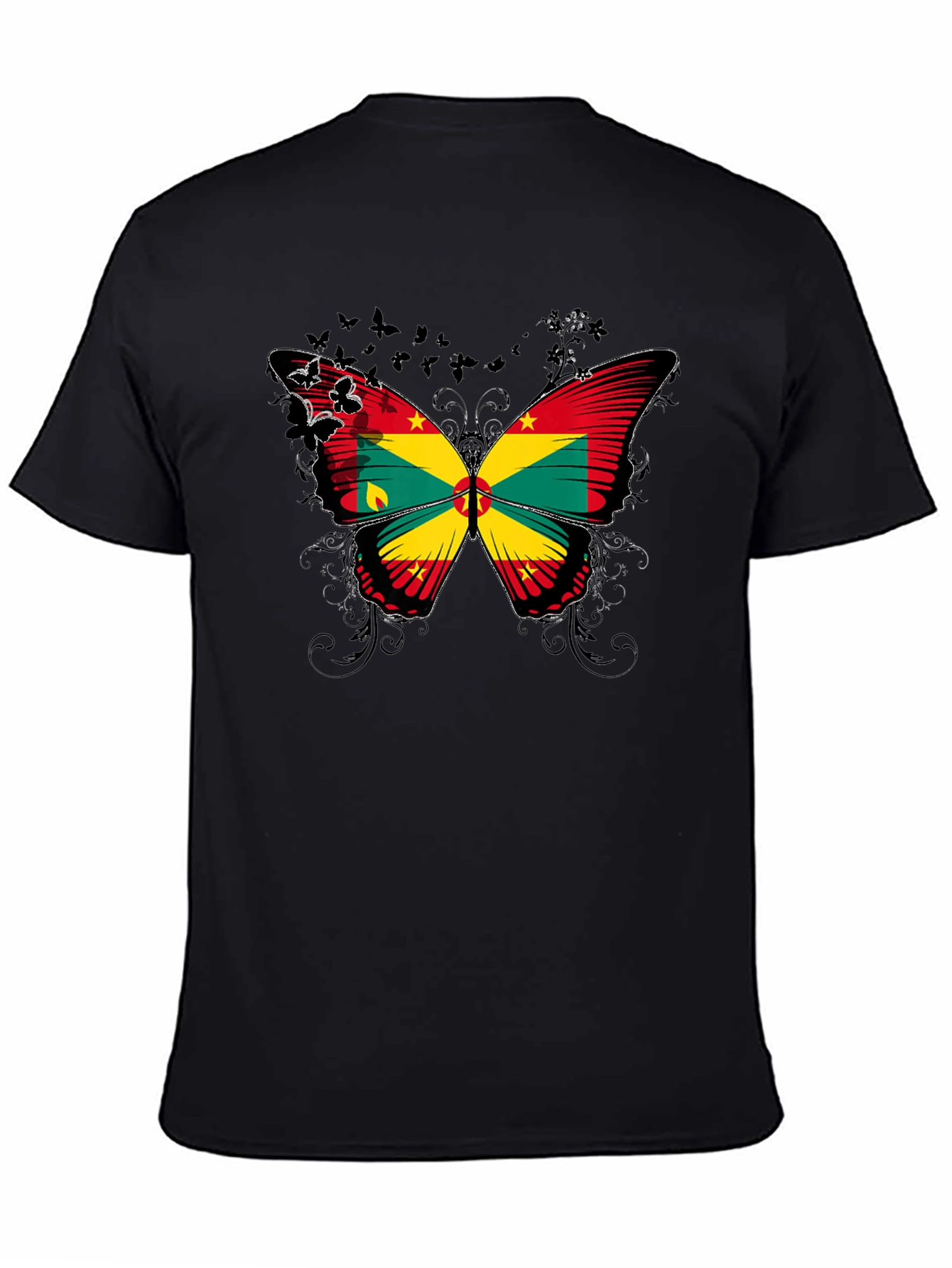 Grenada Flag Butterfly Graphic Tee - Black