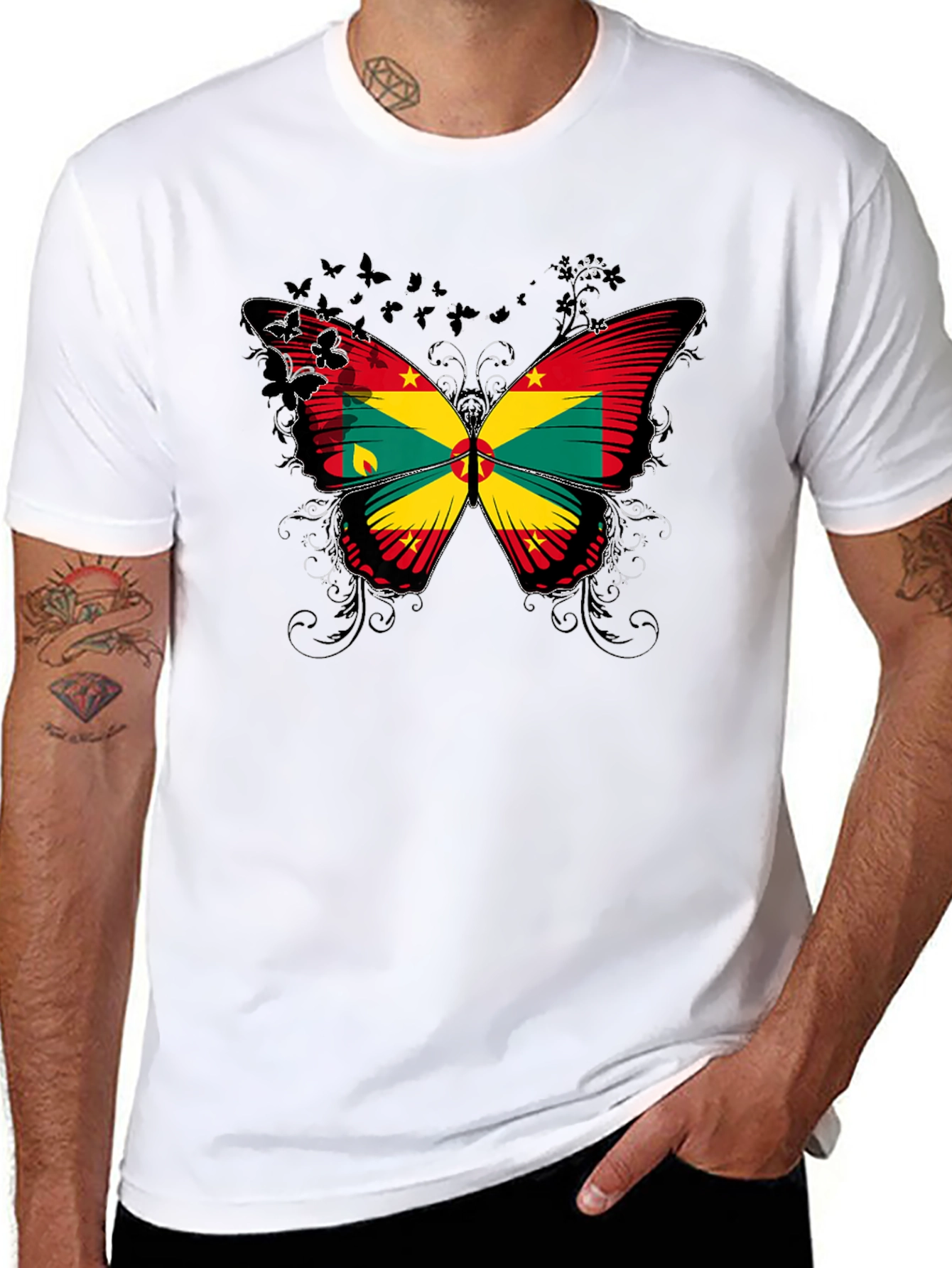 Grenada Flag Butterfly Graphic Tee - Black