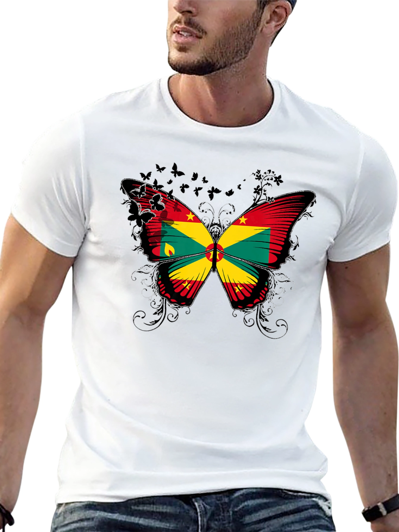 Grenada Flag Butterfly Graphic Tee - Black