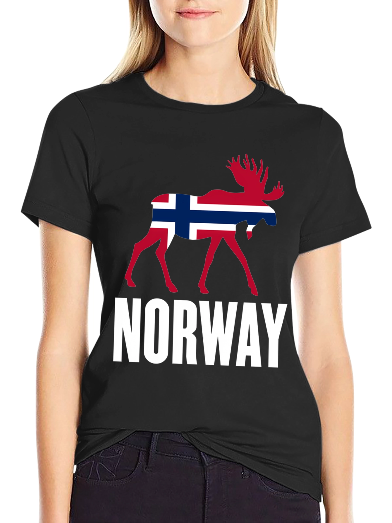 Norway Moose Graphic Tee - Black Cotton Shirt