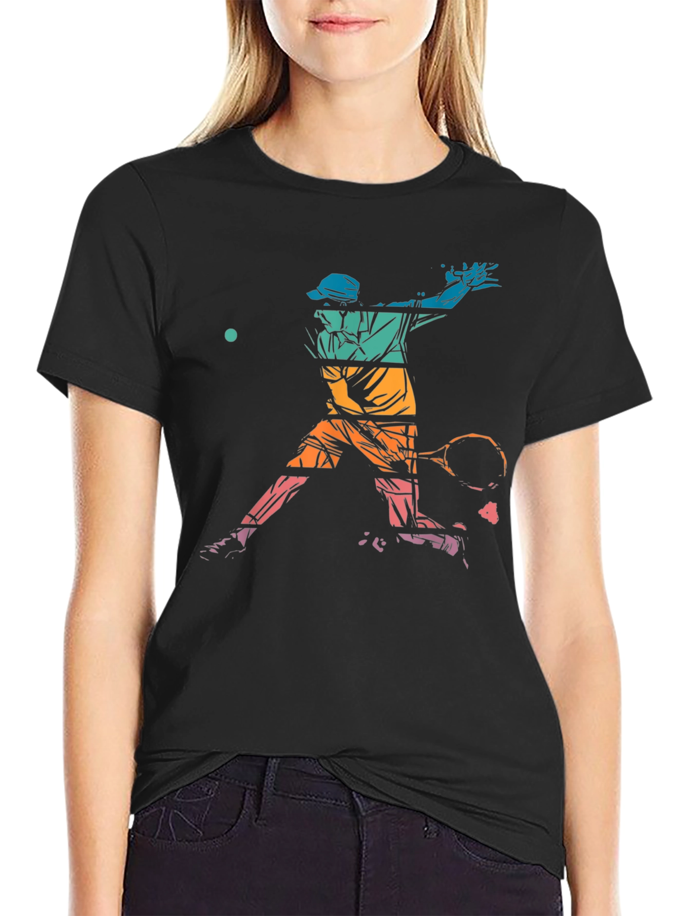 Retro Tennis Player Graphic Tee - Unisex Black T-Shirt