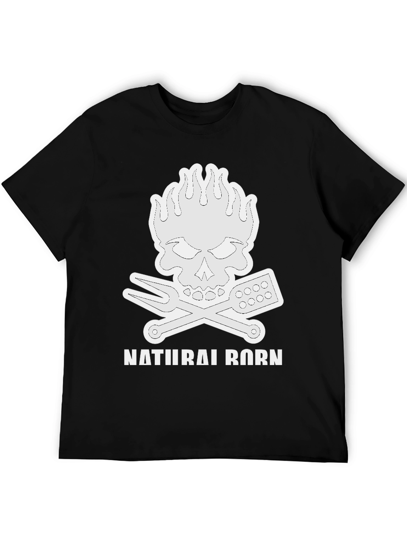Natural Born Griller T-Shirt Skull Flames BBQ