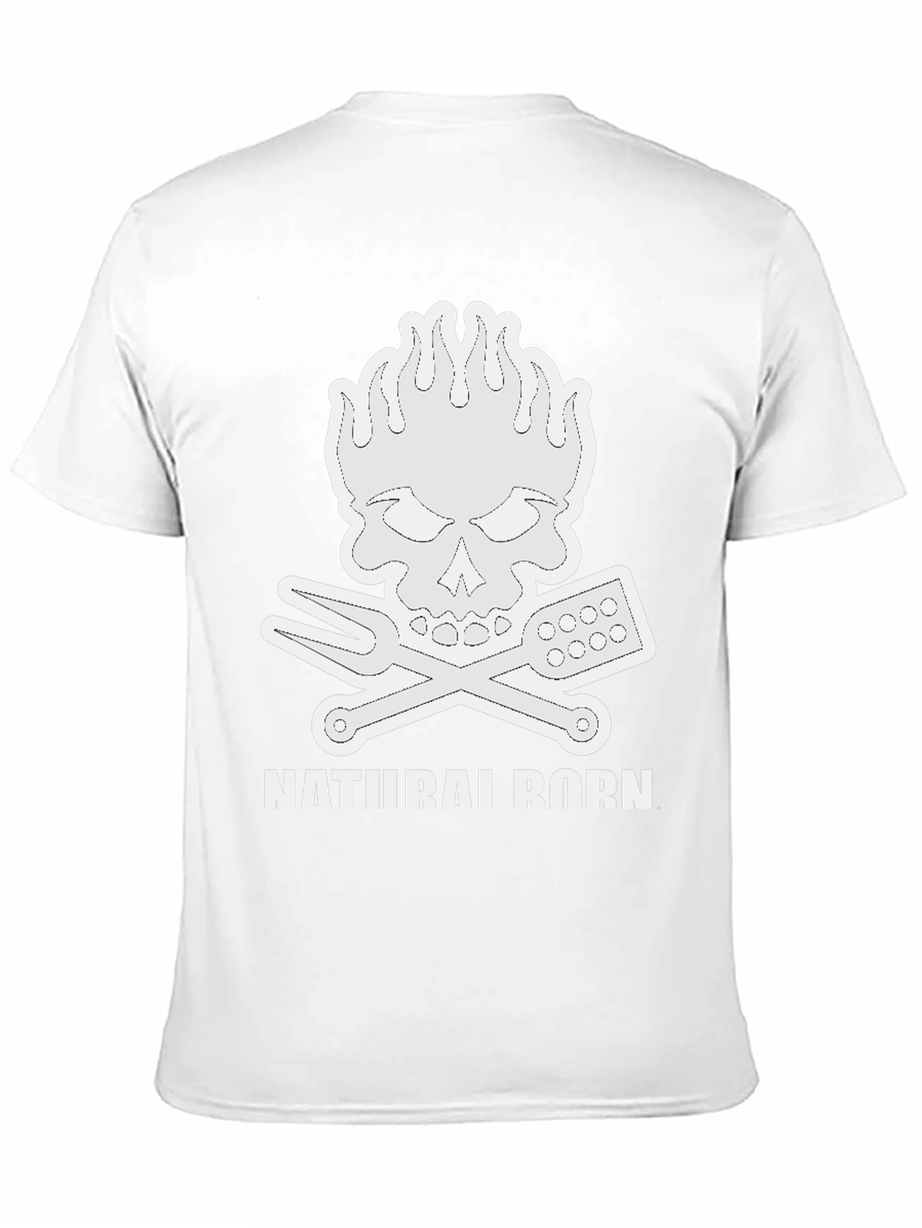 Natural Born Griller T-Shirt Skull Flames BBQ