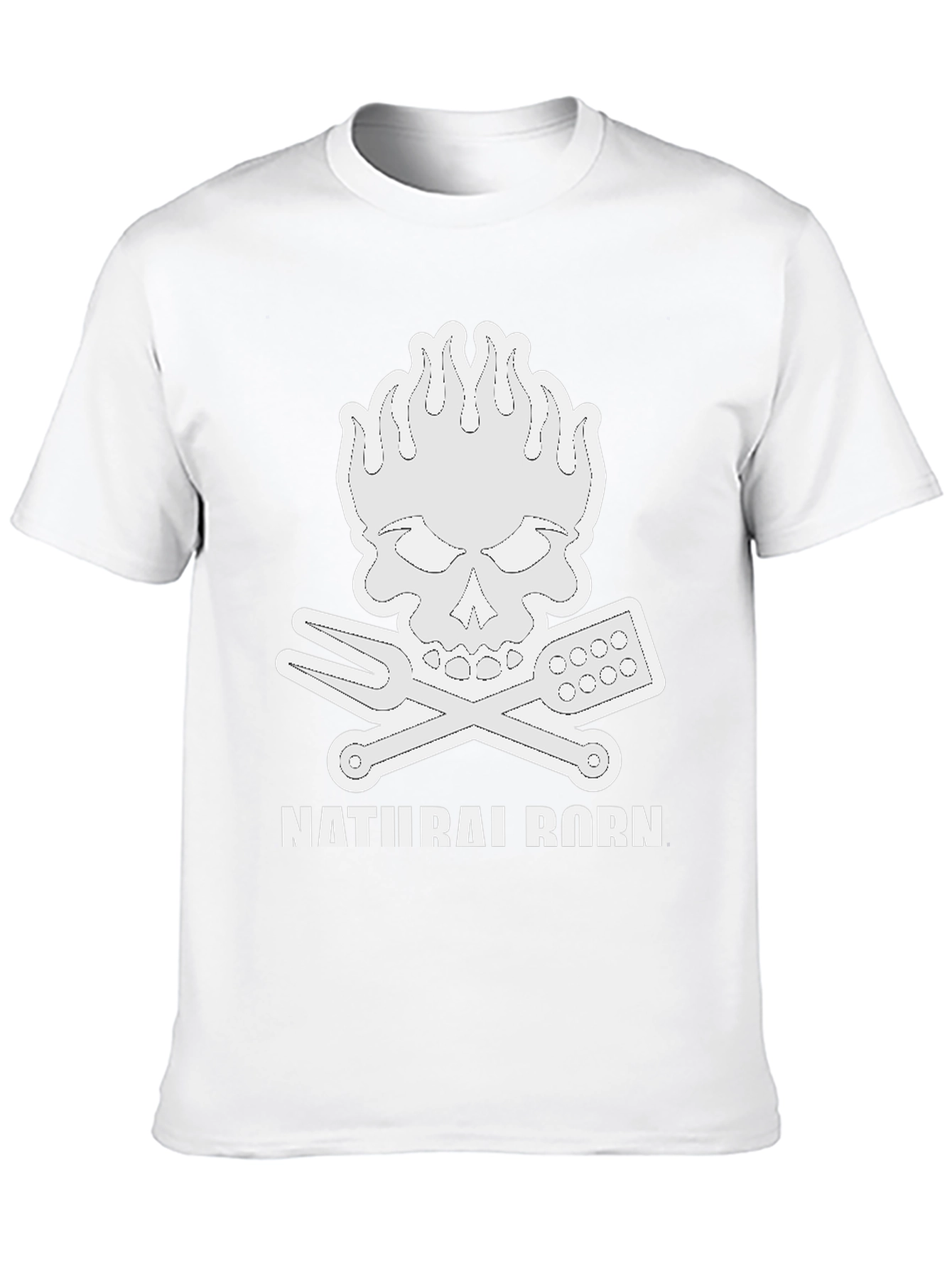Natural Born Griller T-Shirt Skull Flames BBQ