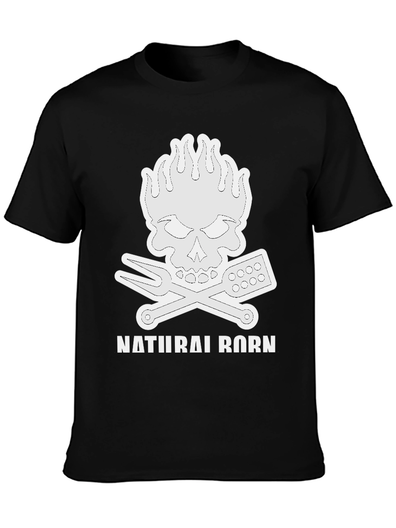 Natural Born Griller T-Shirt Skull Flames BBQ
