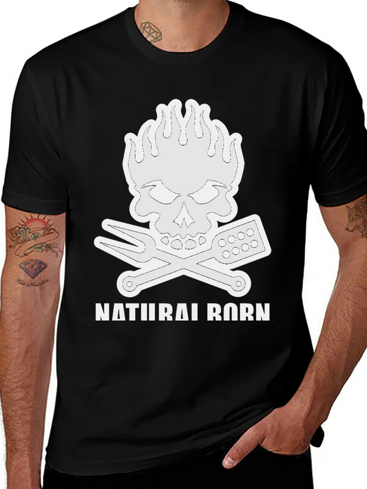 Natural Born Griller T-Shirt Skull Flames BBQ