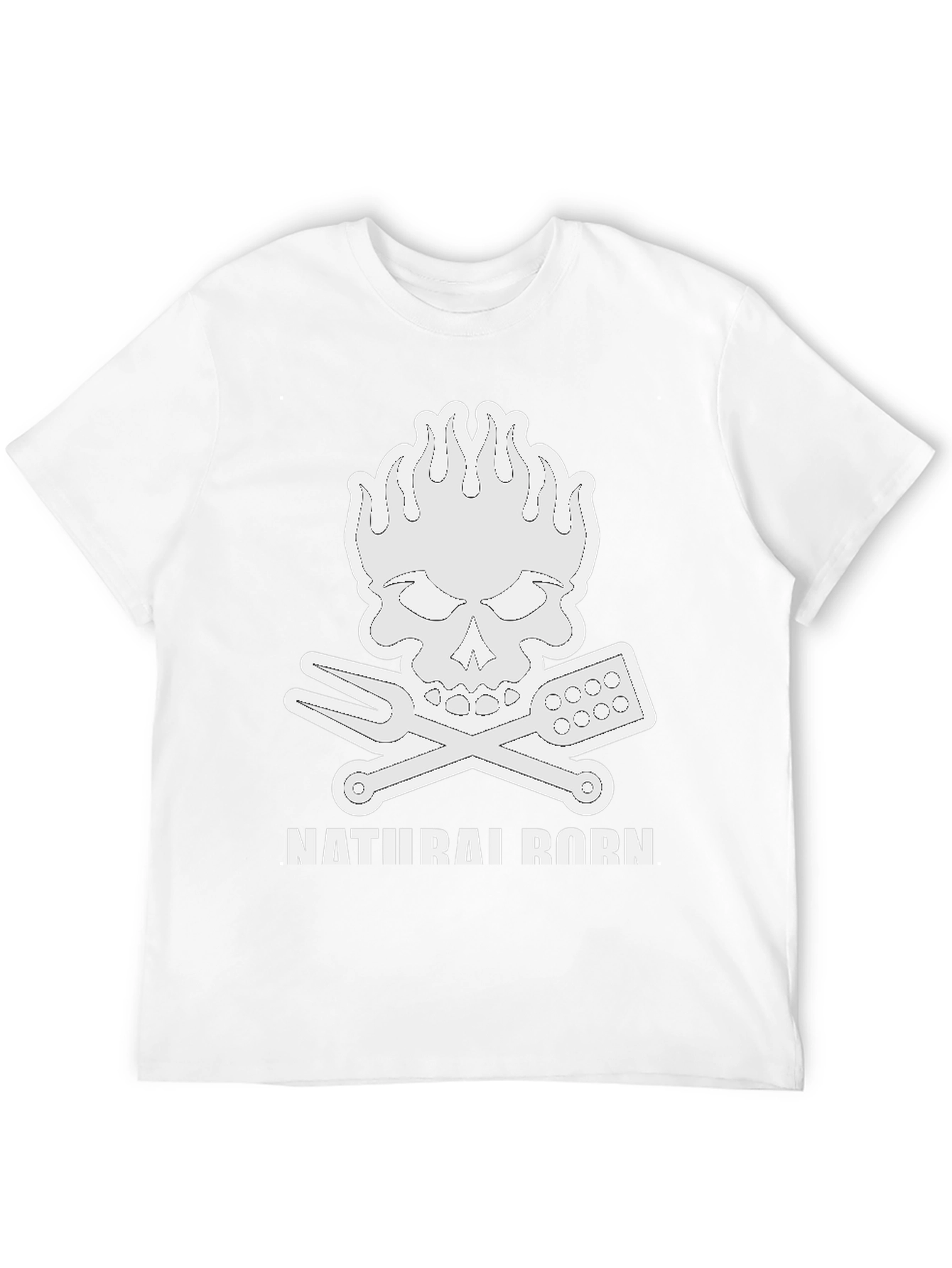 Natural Born Griller T-Shirt Skull Flames BBQ