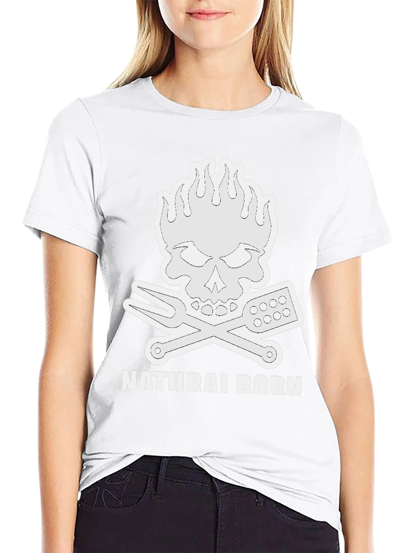 Natural Born Griller T-Shirt Skull Flames BBQ