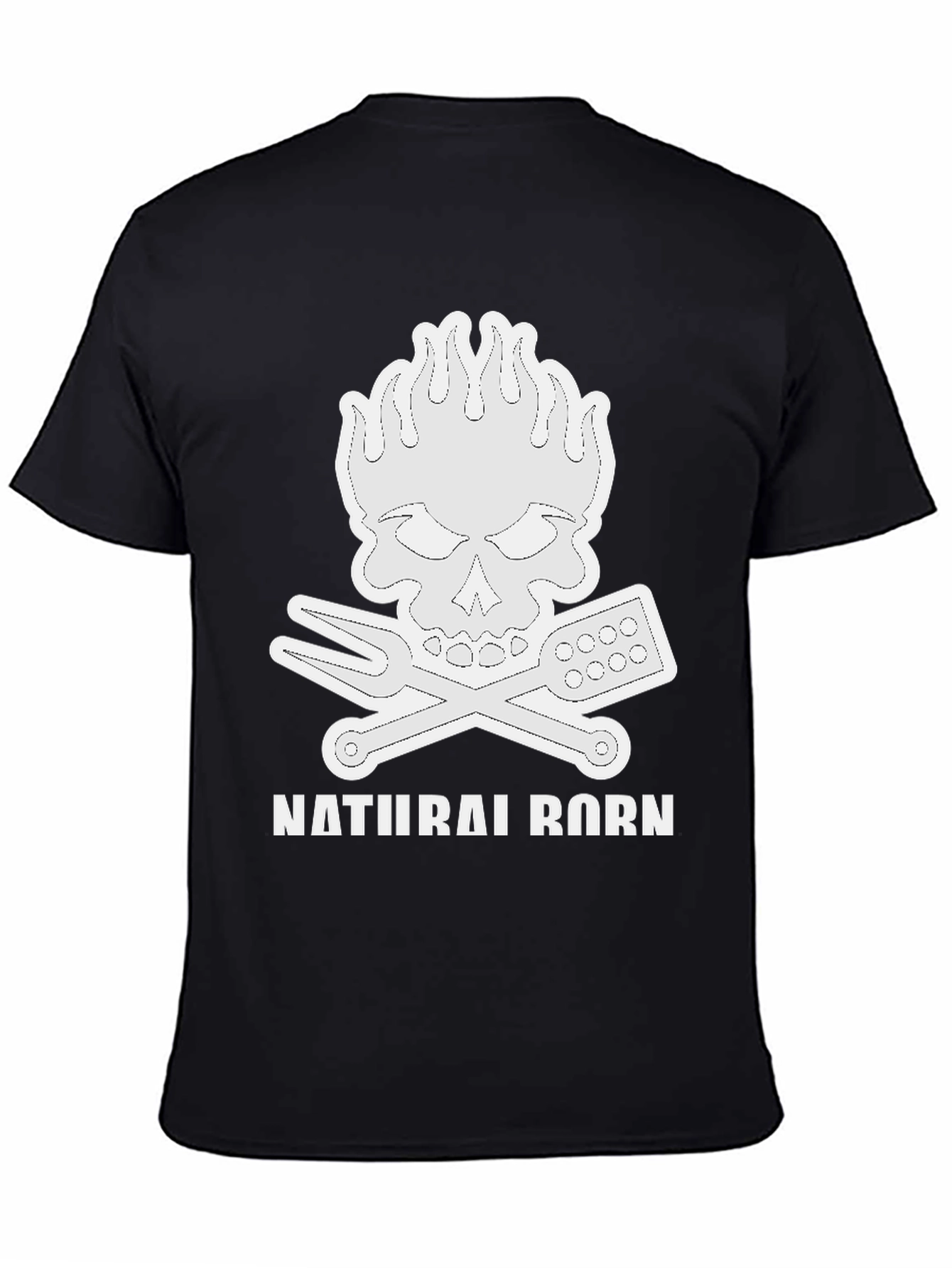 Natural Born Griller T-Shirt Skull Flames BBQ