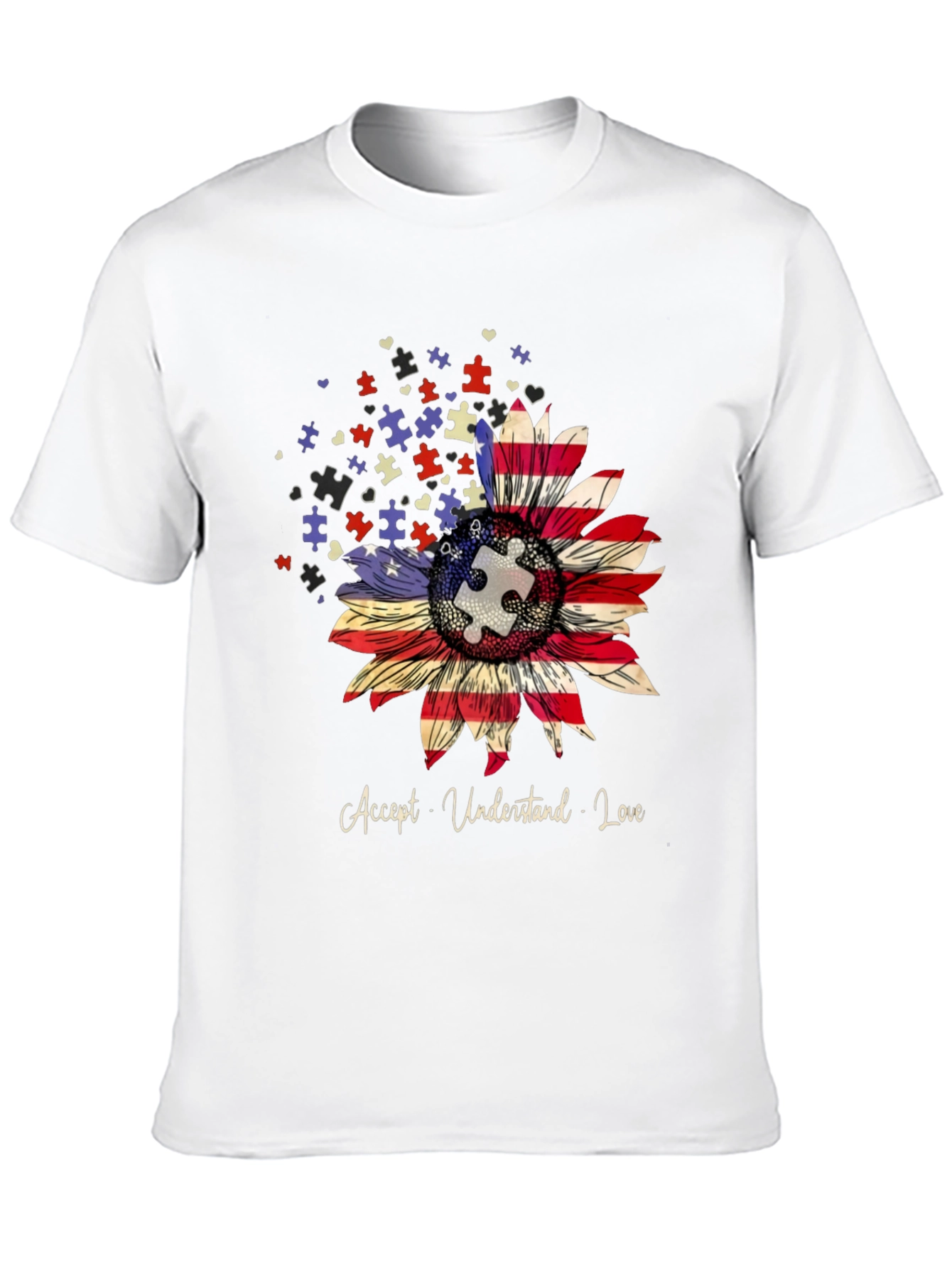 Autism Awareness Sunflower T-Shirt - Accept Understand Love