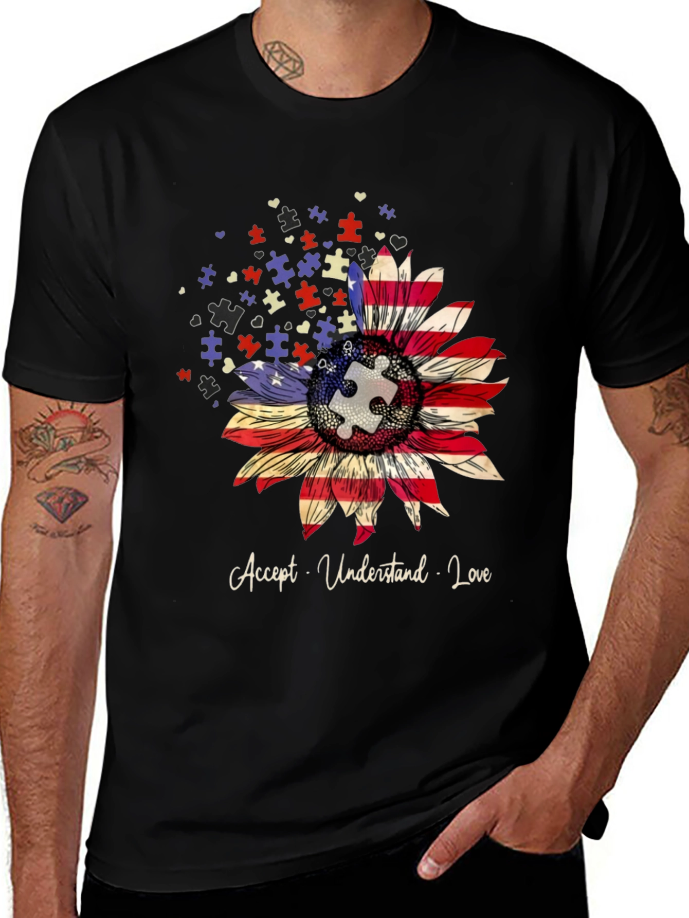 Autism Awareness Sunflower T-Shirt - Accept Understand Love