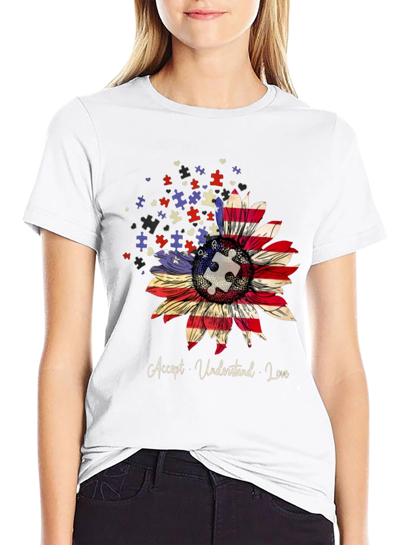 Autism Awareness Sunflower T-Shirt - Accept Understand Love