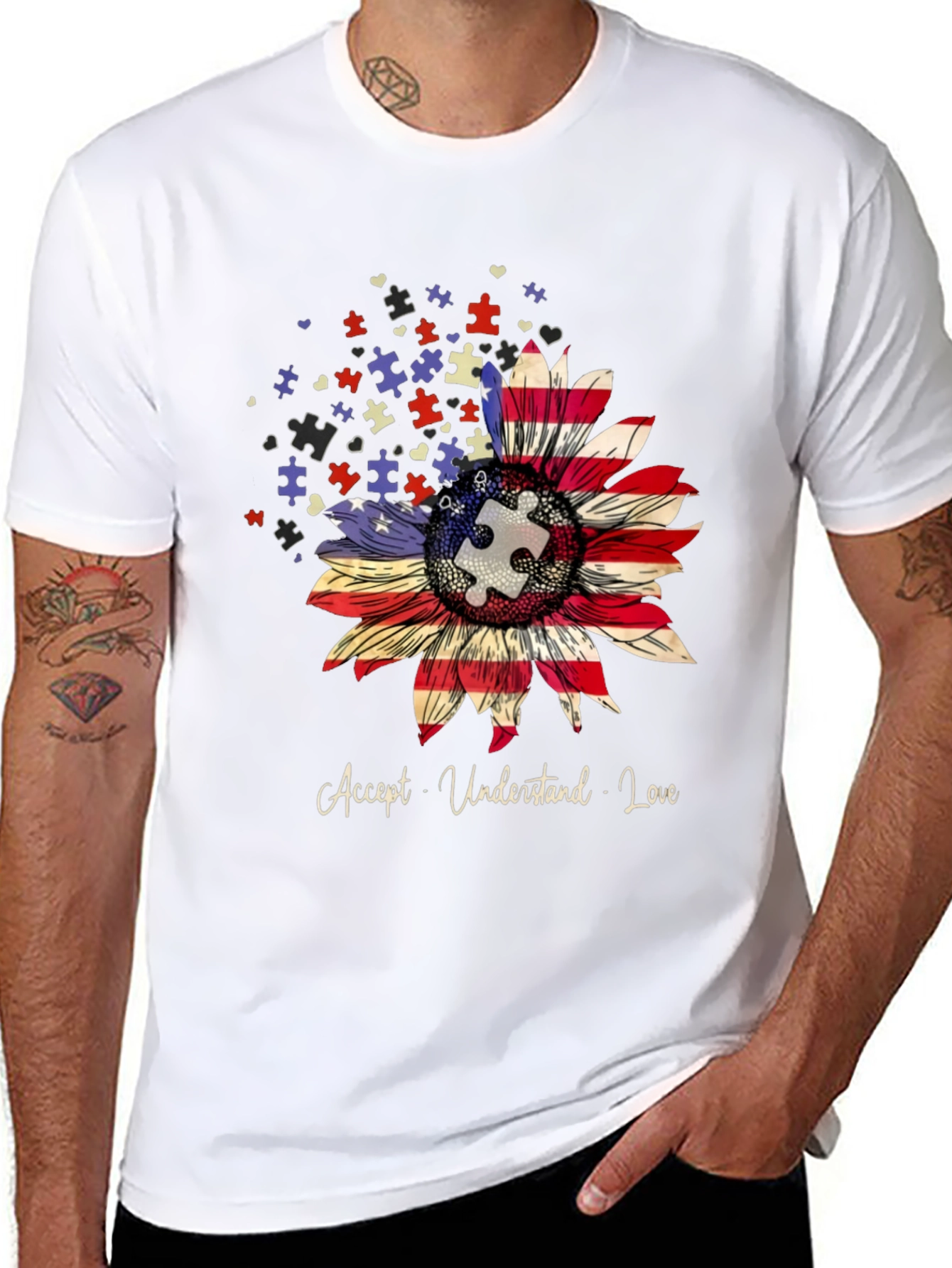 Autism Awareness Sunflower T-Shirt - Accept Understand Love
