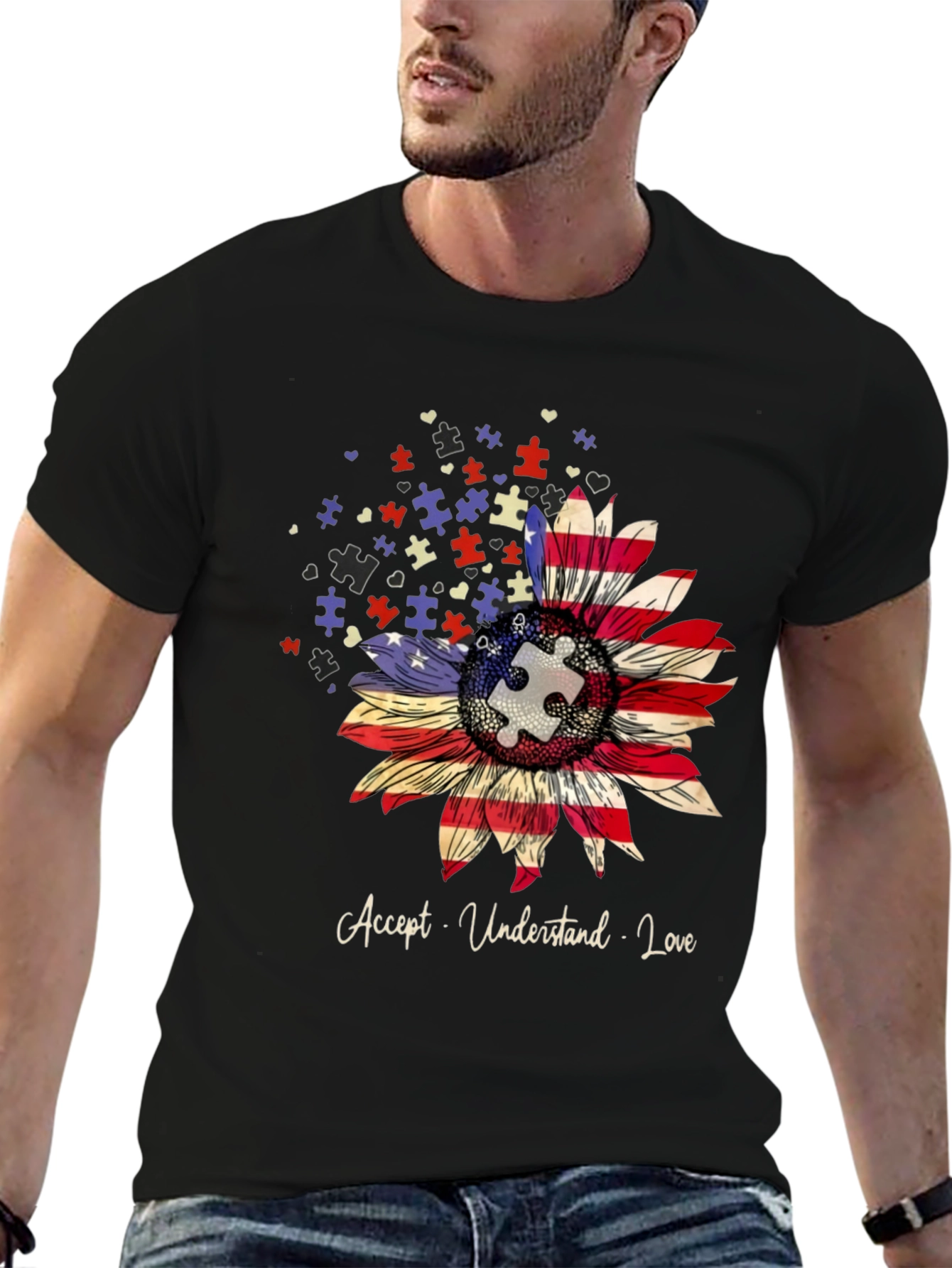 Autism Awareness Sunflower T-Shirt - Accept Understand Love