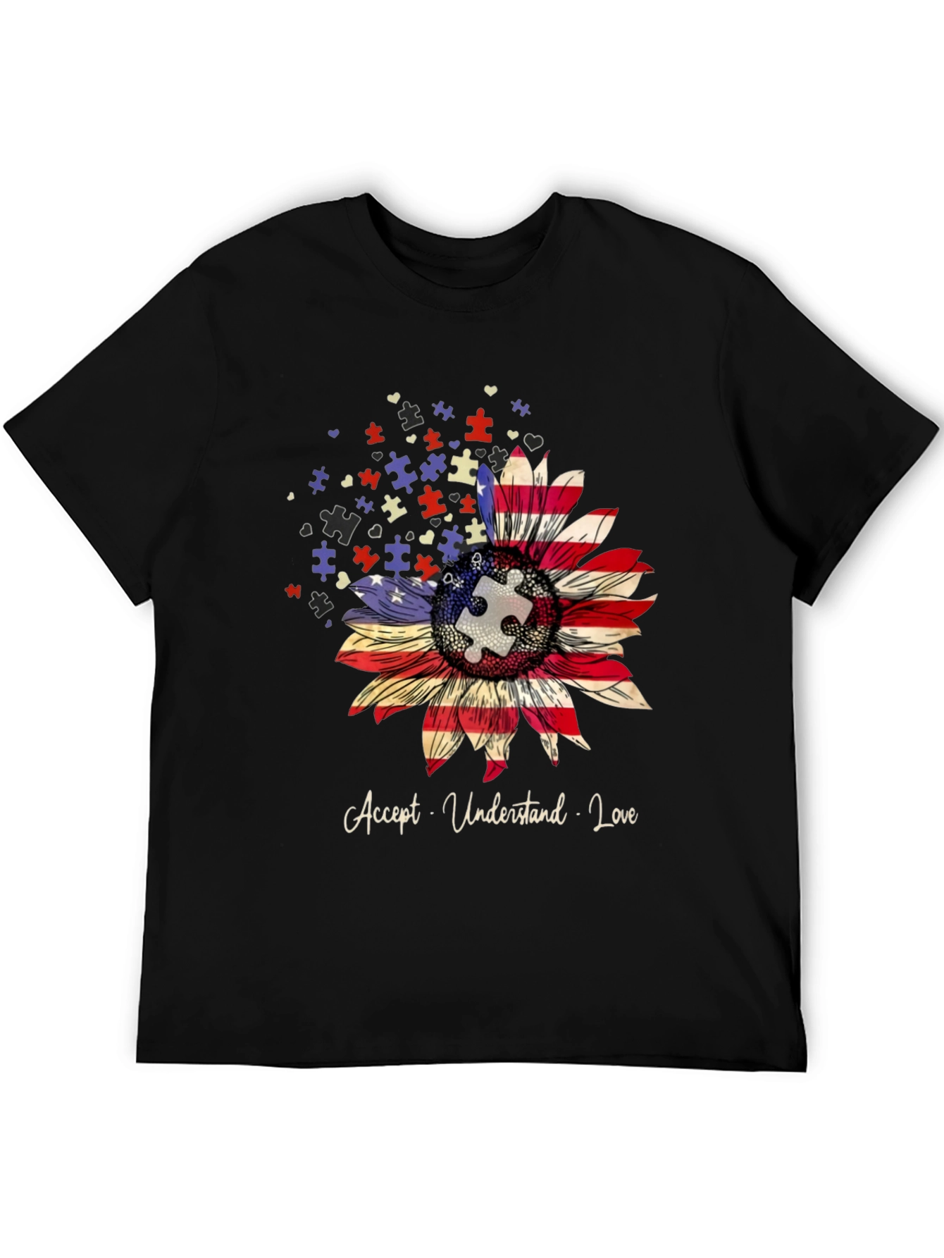 Autism Awareness Sunflower T-Shirt - Accept Understand Love