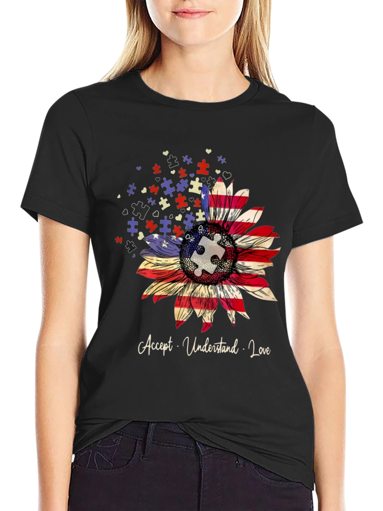 Autism Awareness Sunflower T-Shirt - Accept Understand Love
