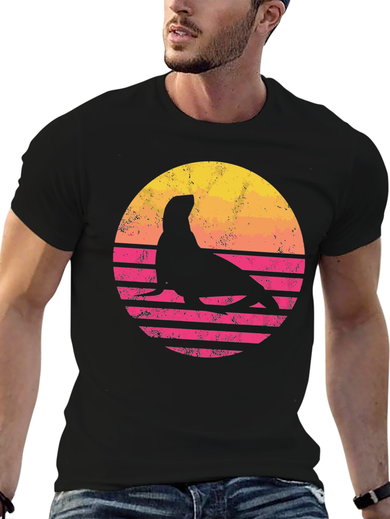 Retro Seal Graphic T-Shirt - Sunset Design